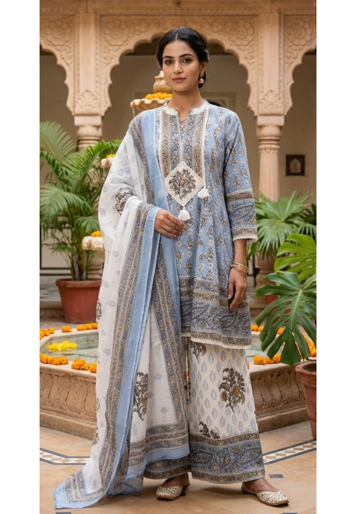Stylish peplum style cotton Printed with loose bottom and Dupatta 13935