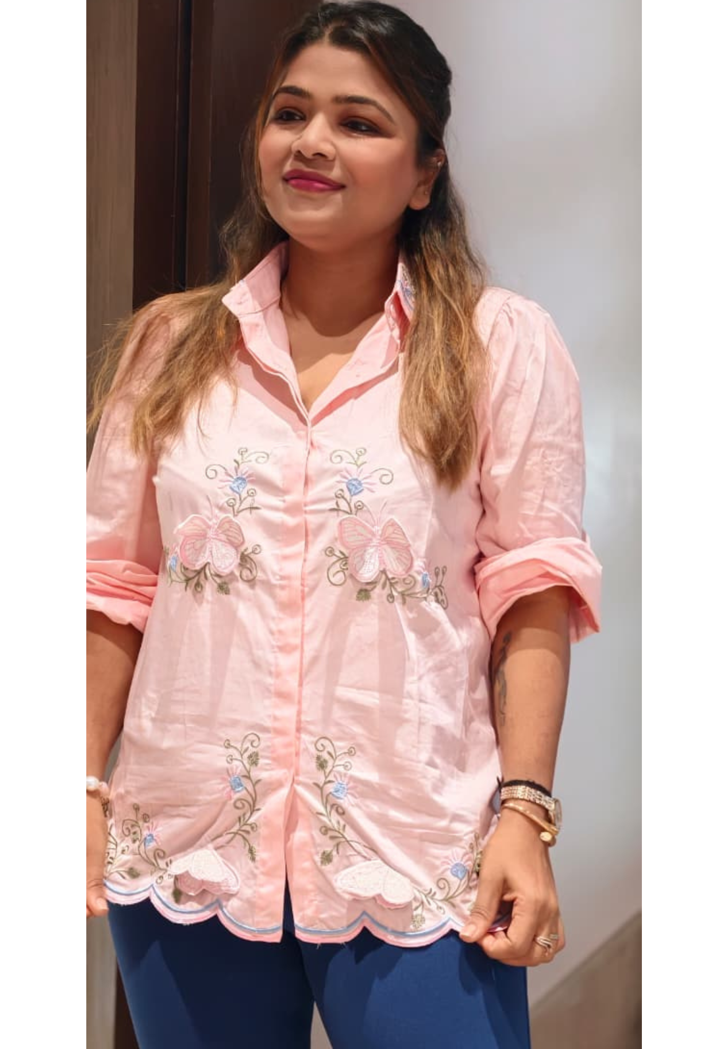 Floral Print With Butterfly Pop-Up Imported Western Top- 15063