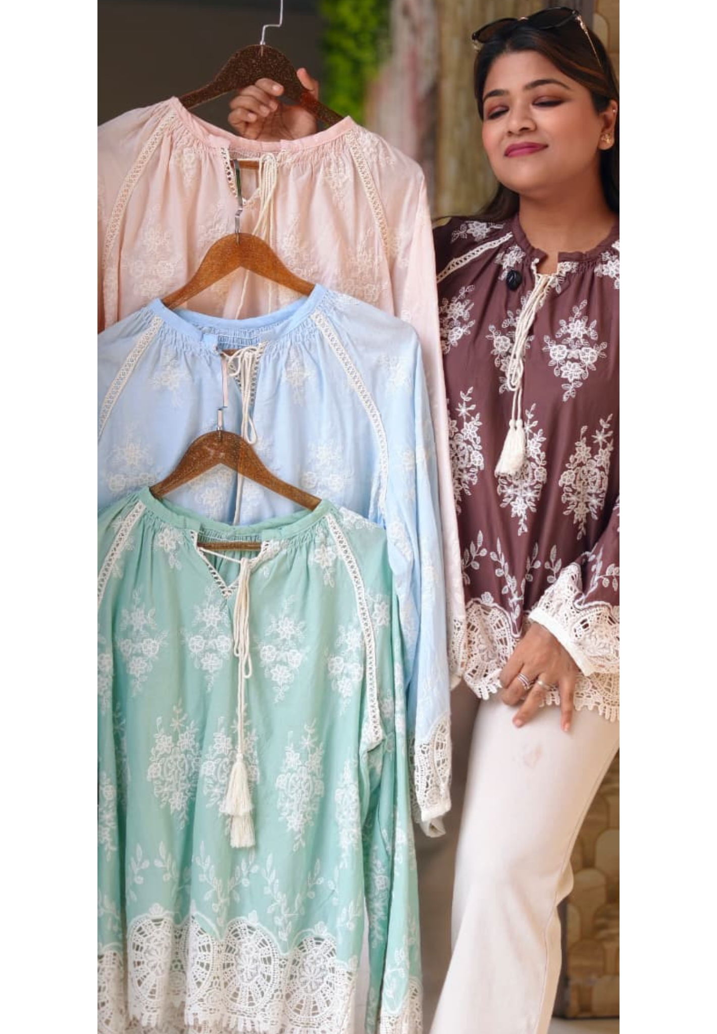 Crosia Floral Thread Embroidered Cut-Work Imported Tunic- 15068