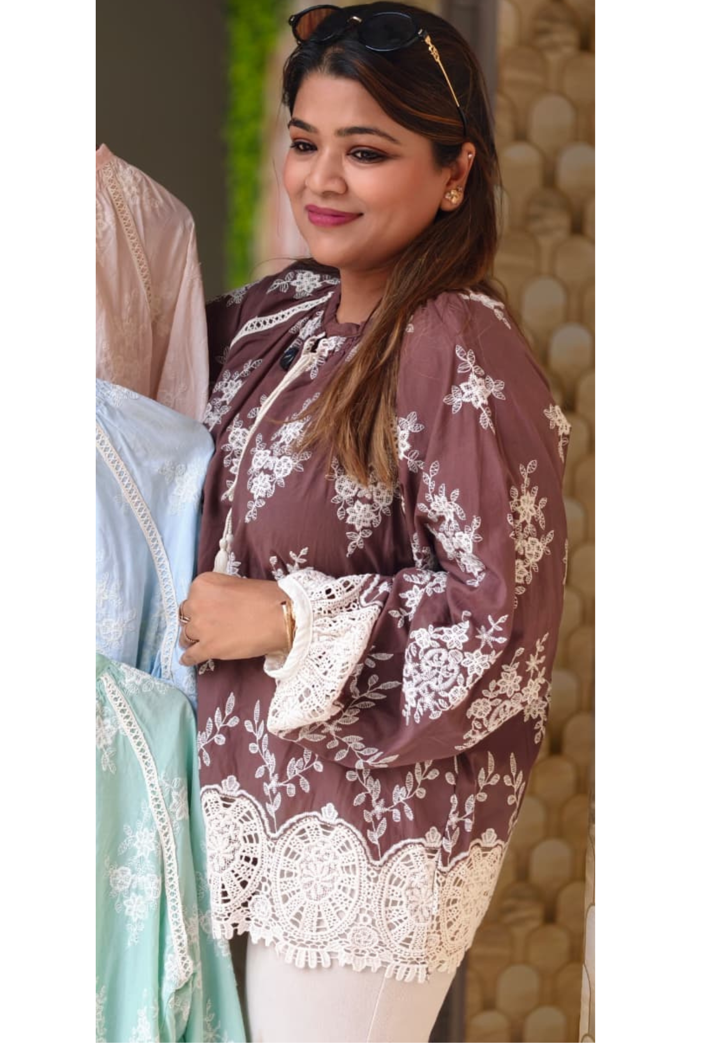 Crosia Floral Thread Embroidered Cut-Work Imported Tunic- 15068