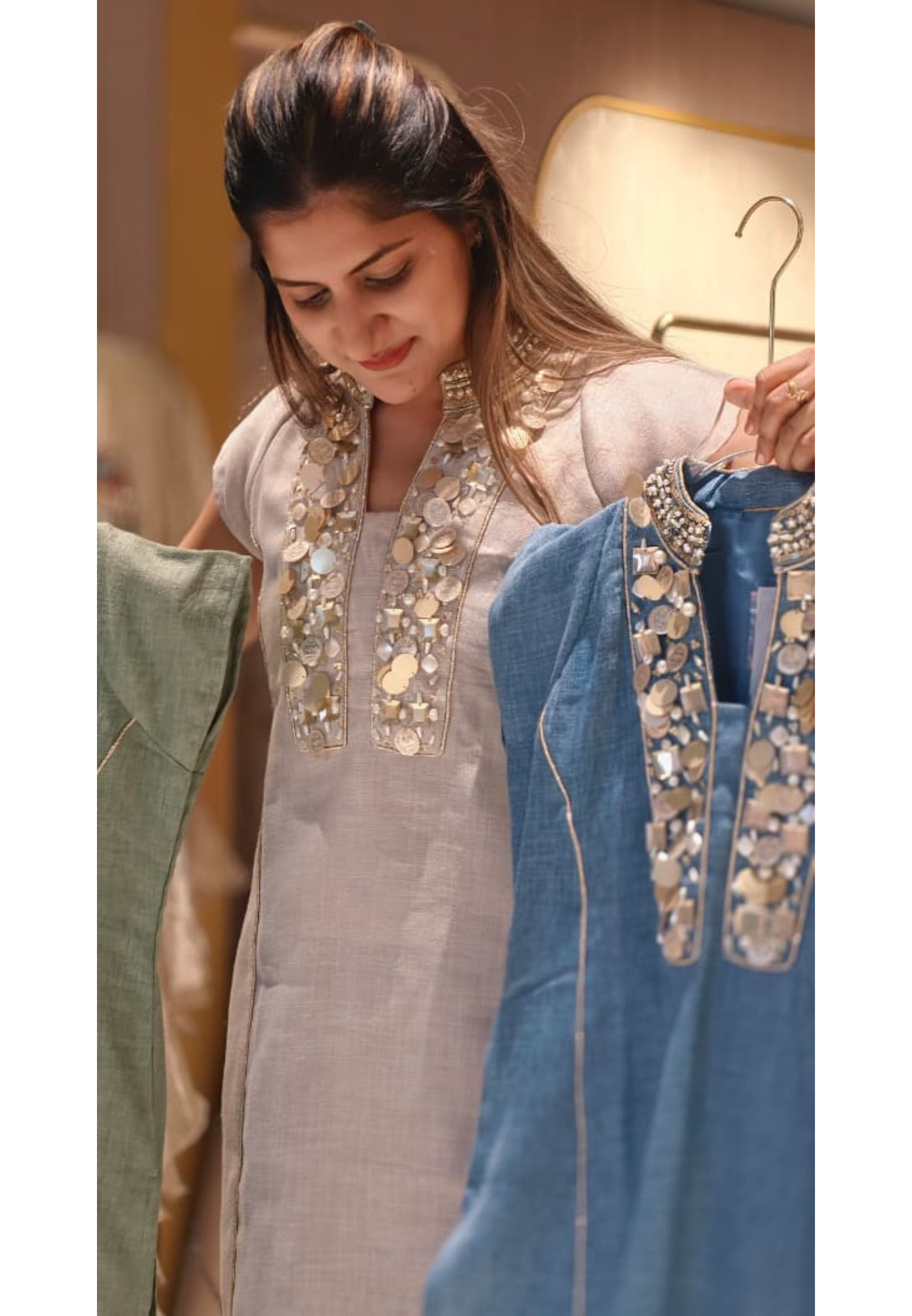 Premium Subtle Shimmering Textures Sequin Mirror Work Straight Kurta & Pant Set- 15087 LEAN FIT (Dispatchning After 3 Days)