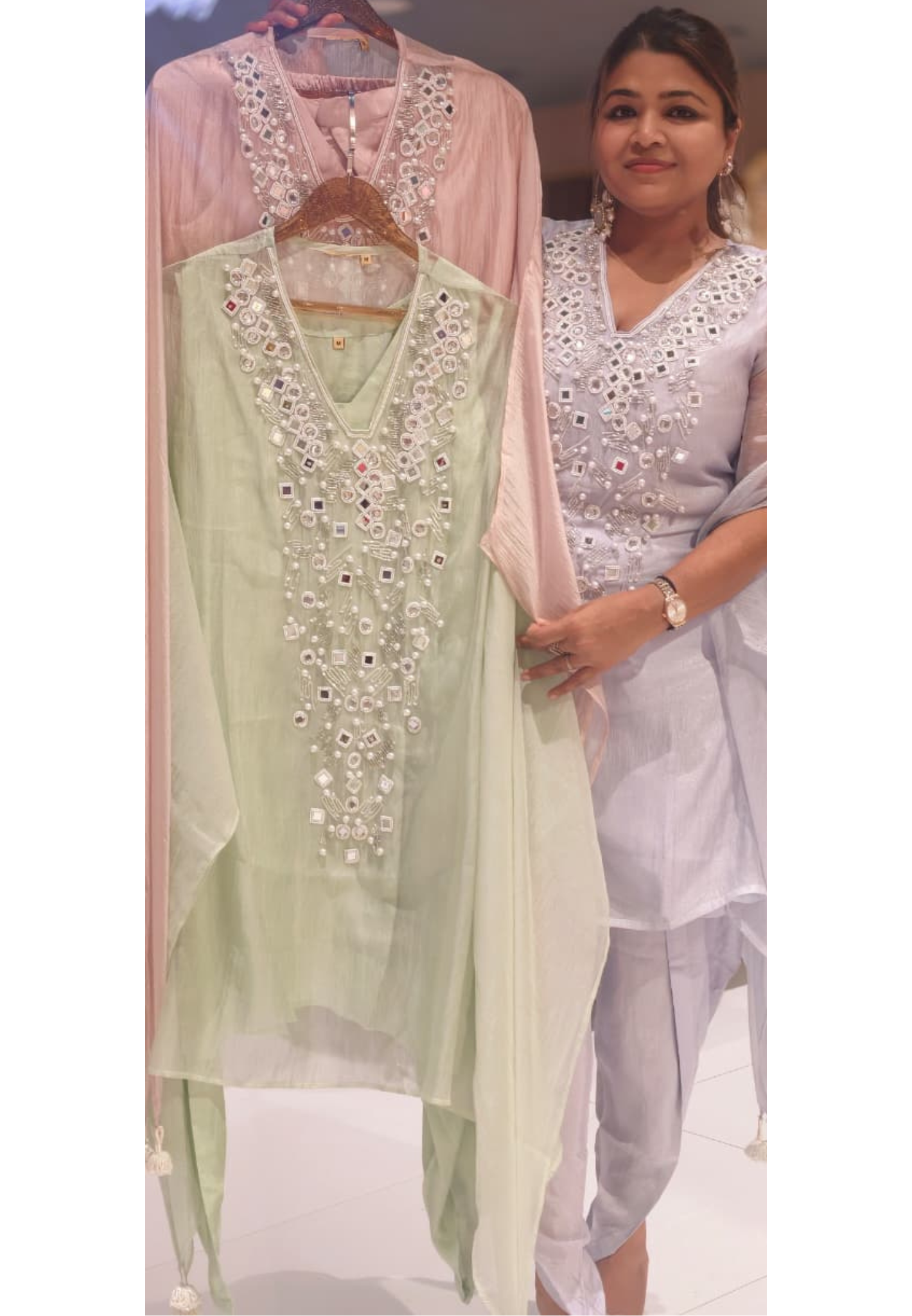 Premium Mirror & Pearl Embellished Kaftan Co-Ord Set with Dhoti Pants- 15094 (Dispatchning After 3 Days)
