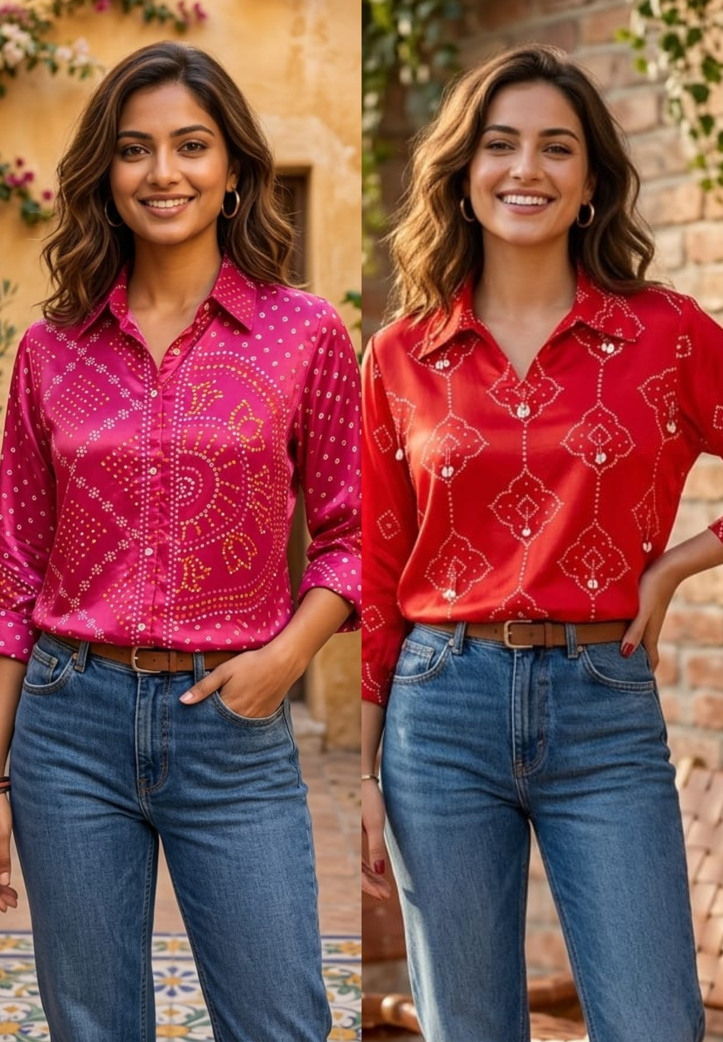 Vibrant Patola Bandhani Printed Tasseled Casual Crepe Shirt- 15373 (Lean Fit)