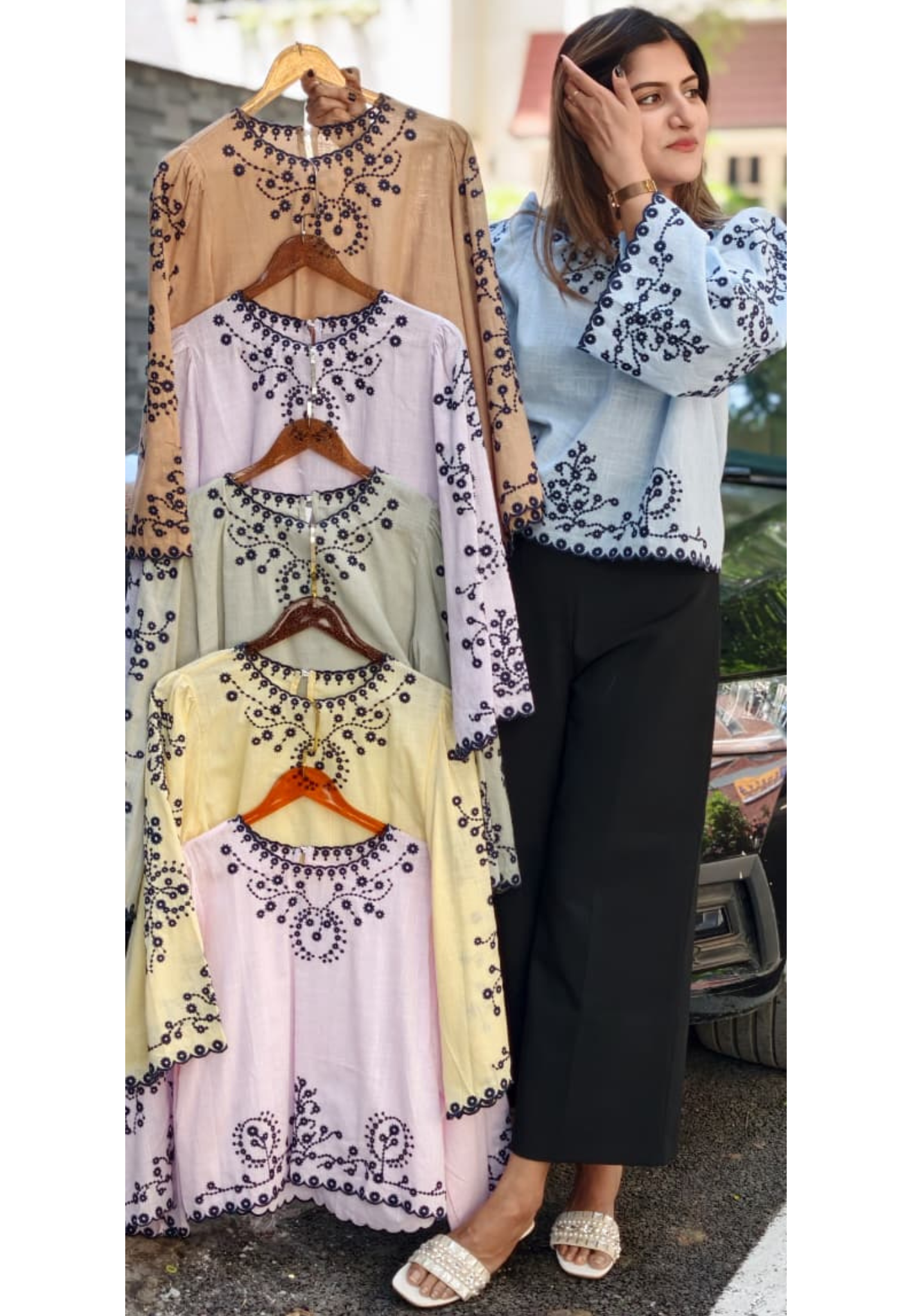 Tiny Bud Embroidery Chinese Style Casual Western Top- 15145