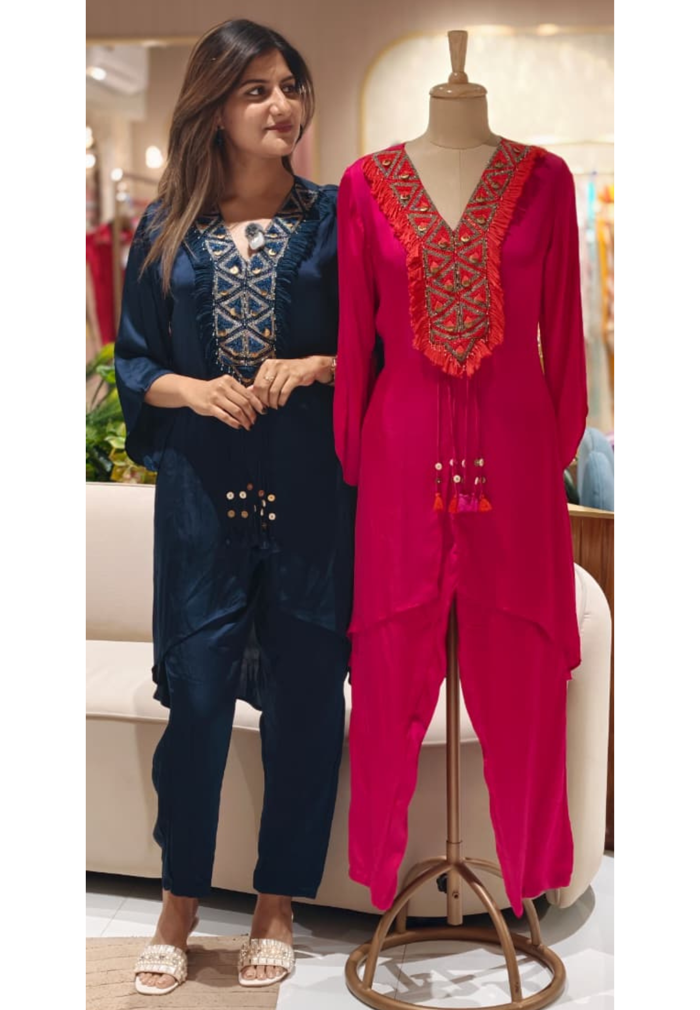 Boho Chic Tassel Accent Pure Crepe High & Low Co-Ord Set- 15015