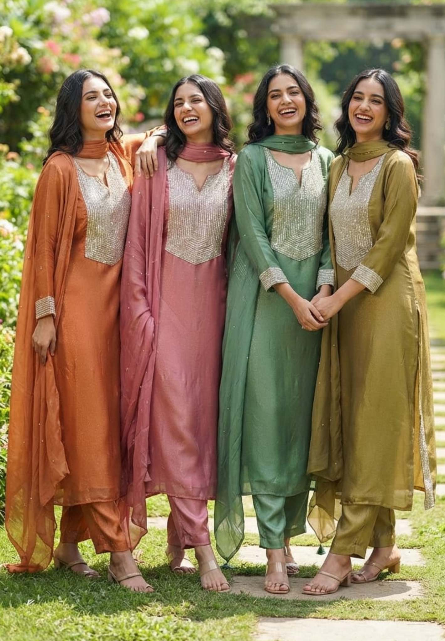 Kareena Kapoor Inspired Sequin Embellished Shiny Yoke Tissue A-Line Full Suit Set With Dupatta- 15346