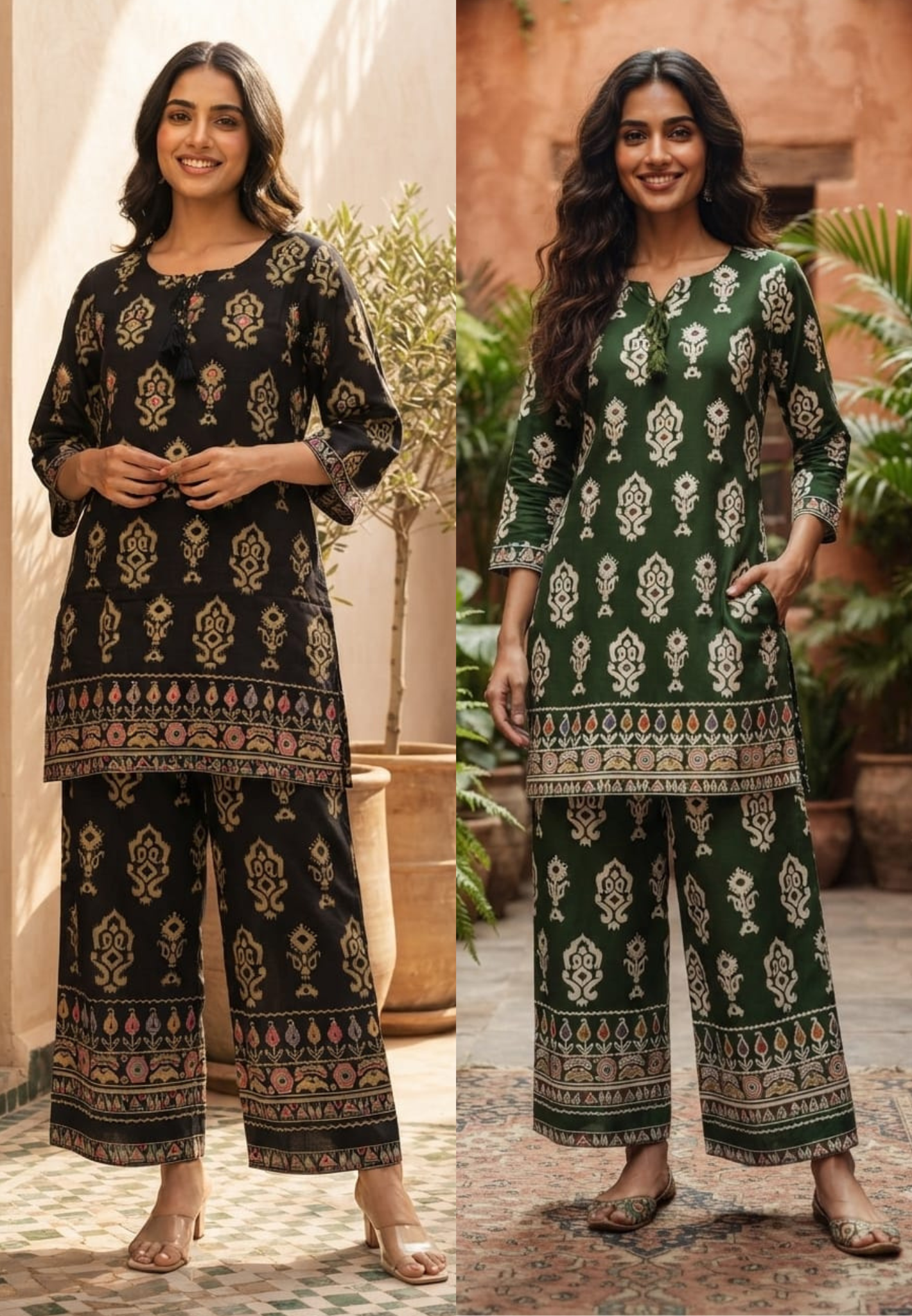 Mango Buti Inspired Block Prints Tassel Accent German Rayon Co-Ord Set- 15468
