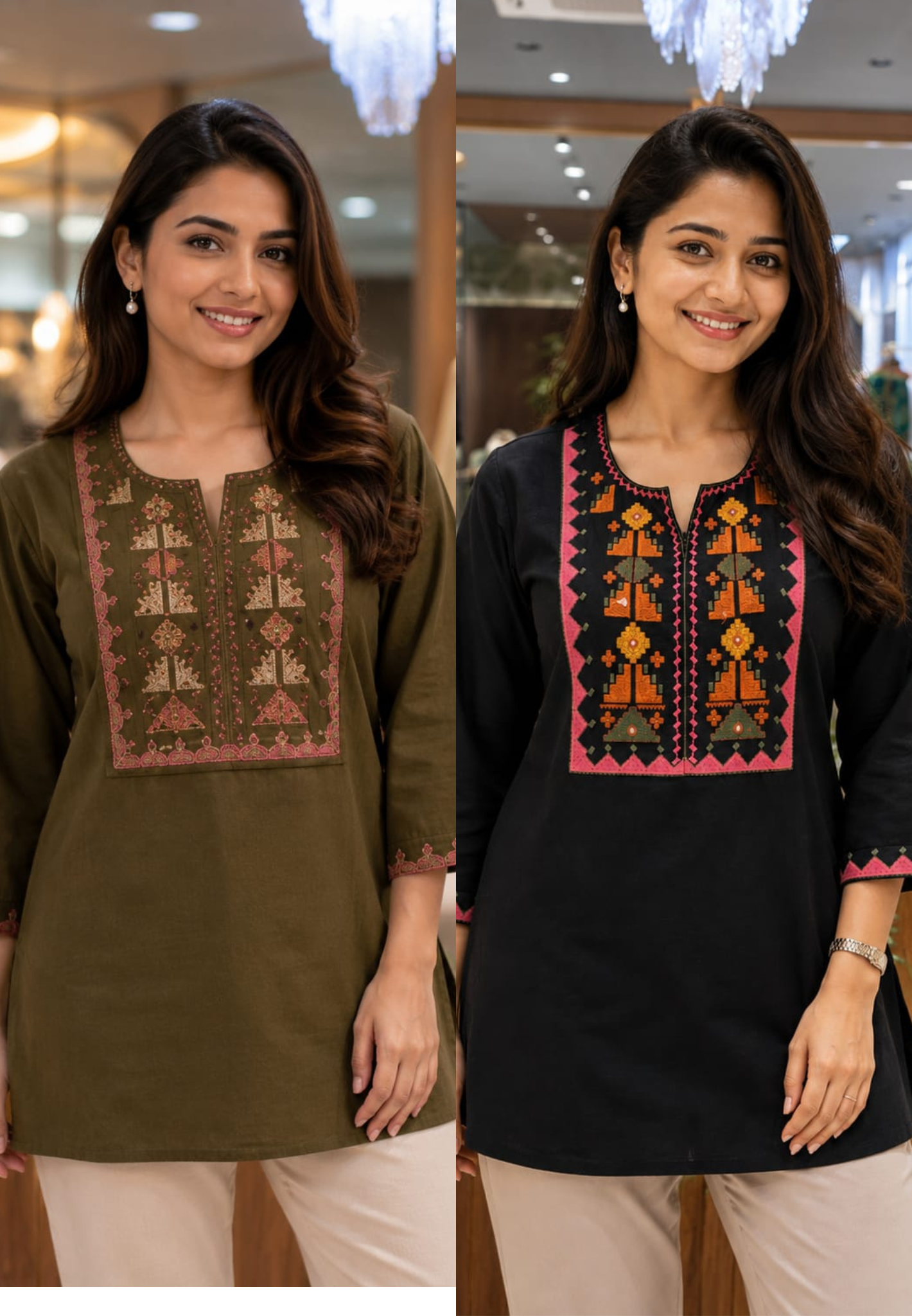 Abstract Nomad Thread Stitch Cotton Short Kurti Only- 15717