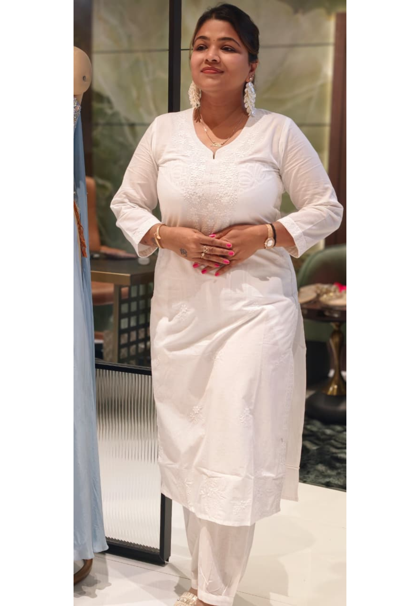 Fine Thread Intricate Embroidery Chikankari Cotton Kurti Only- 15874