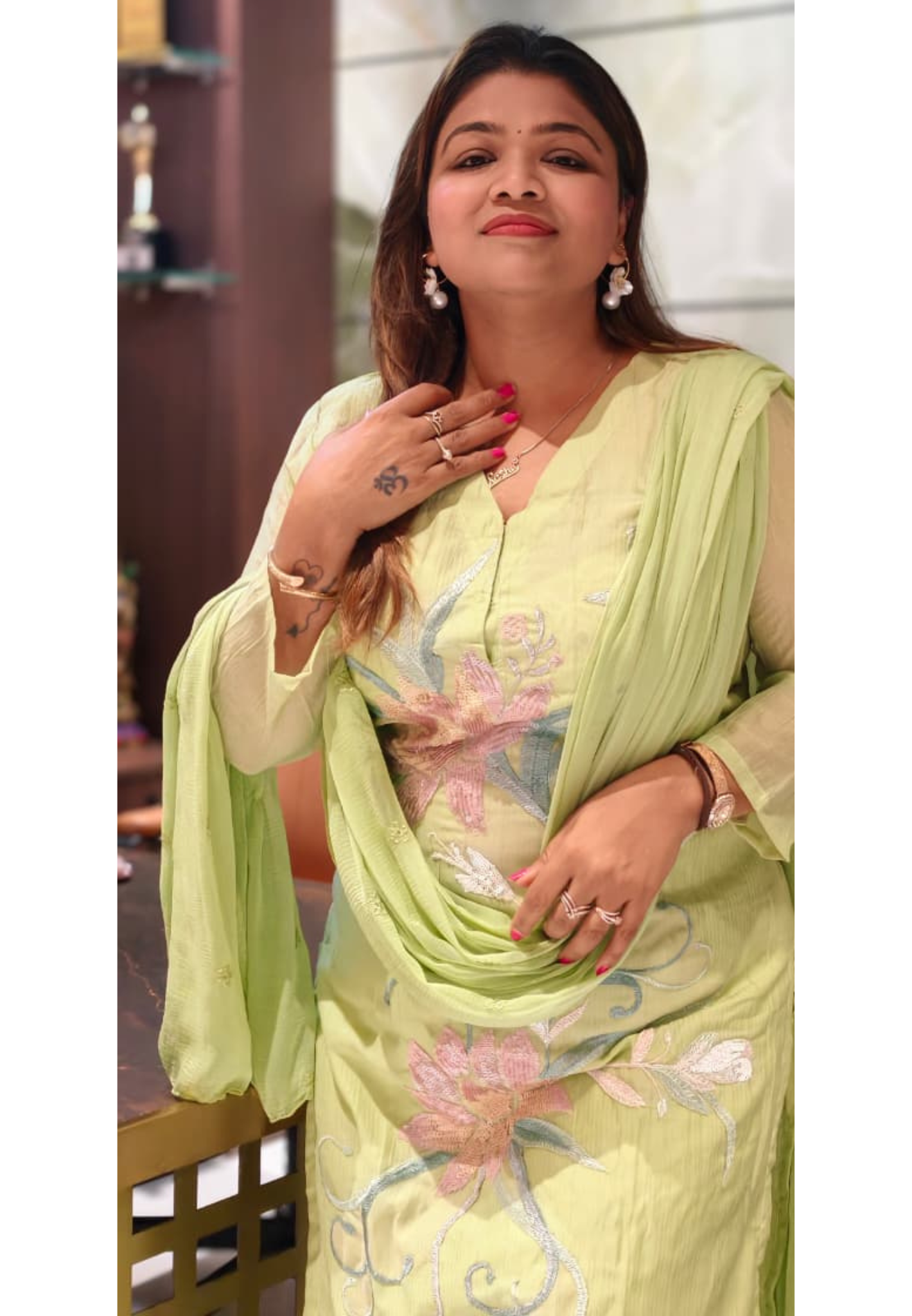 Graceful Green Floral Embroidery With Sequin Elegance Premium Mul-Chanderi Full Suit Set With Dupatta- 15215