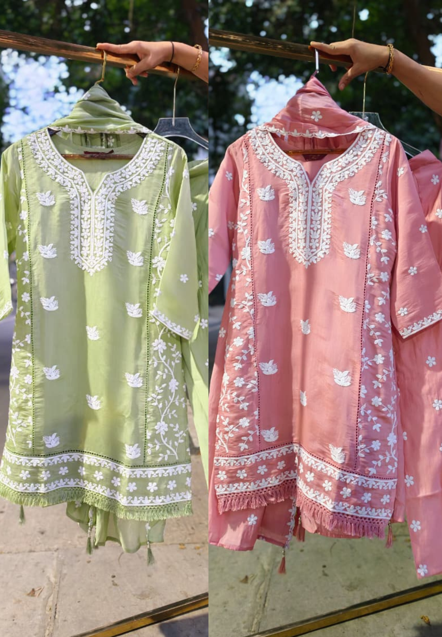 Beautiful Floral Fine Thread Embroidered Premium Surat Mul-Chanderi Full Suit Set With Dupatta- 15899