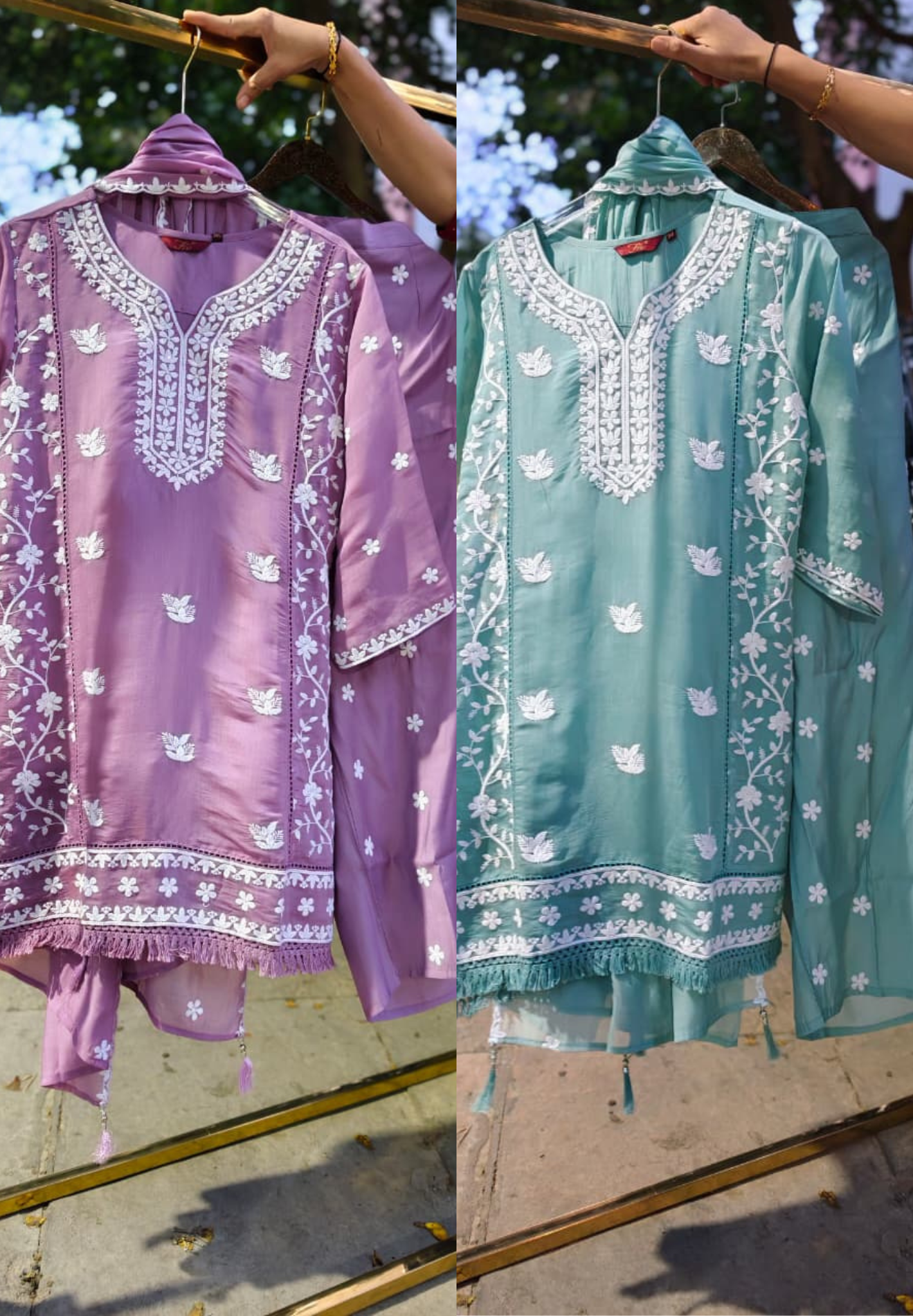 Floral Intricate Thread Embroidered Premium Surat Mul-Chanderi Straight Full Suit Set With Dupatta- 15893