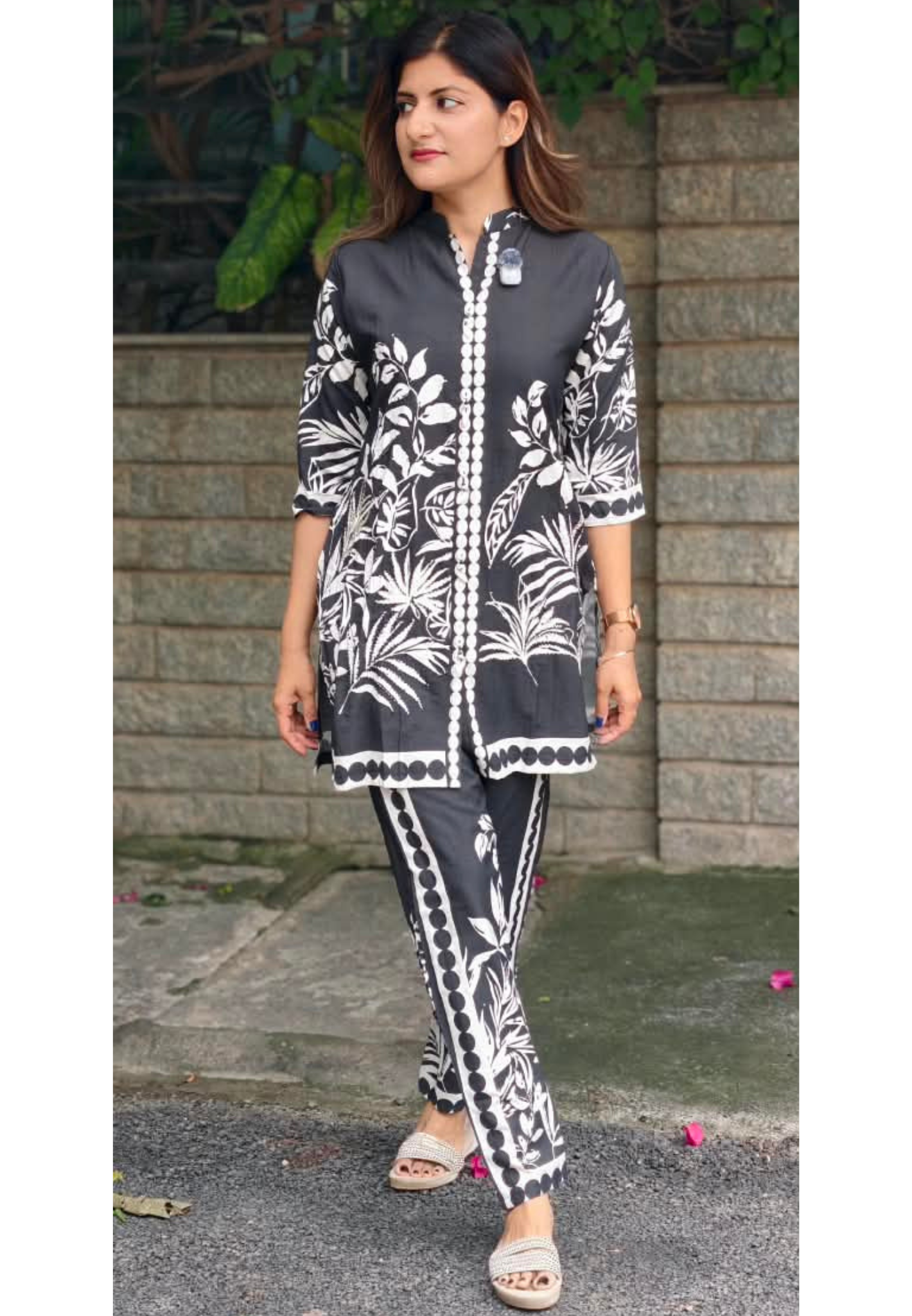 Mid-Night Glam Black & White Contrasted Viscose Co-Ord Set- 15928 (Lean Fit)