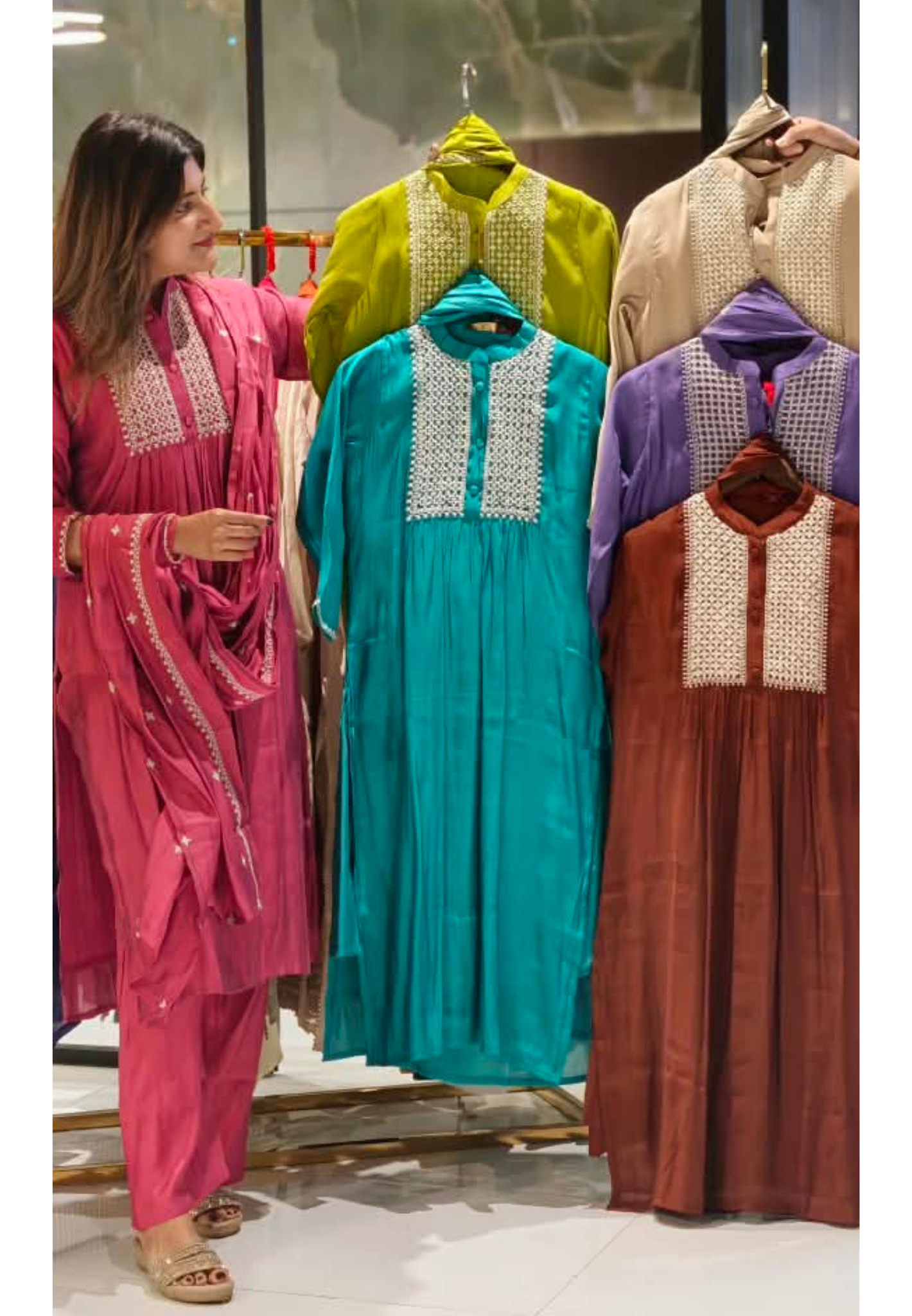 Premium Surat Mul-Chanderi Embroidered Yoke A-Line Full Suit Set with Dupatta- 15925