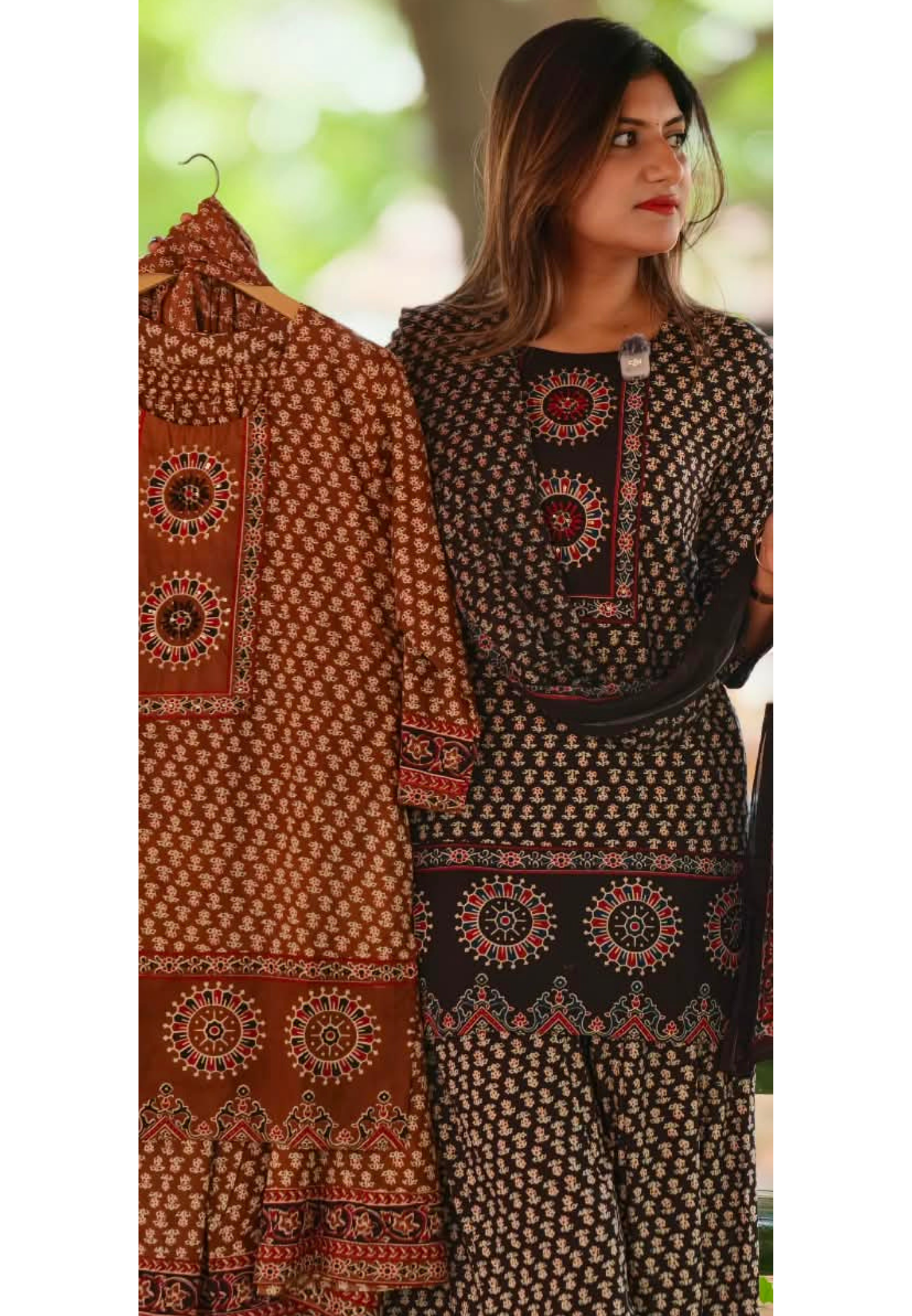 Traditional Block Prints Pure Cotton Short Length Kurta Style Full Suit Set With Dupatta & Loose Palazzo Bottom- 15931(Lean Fit)