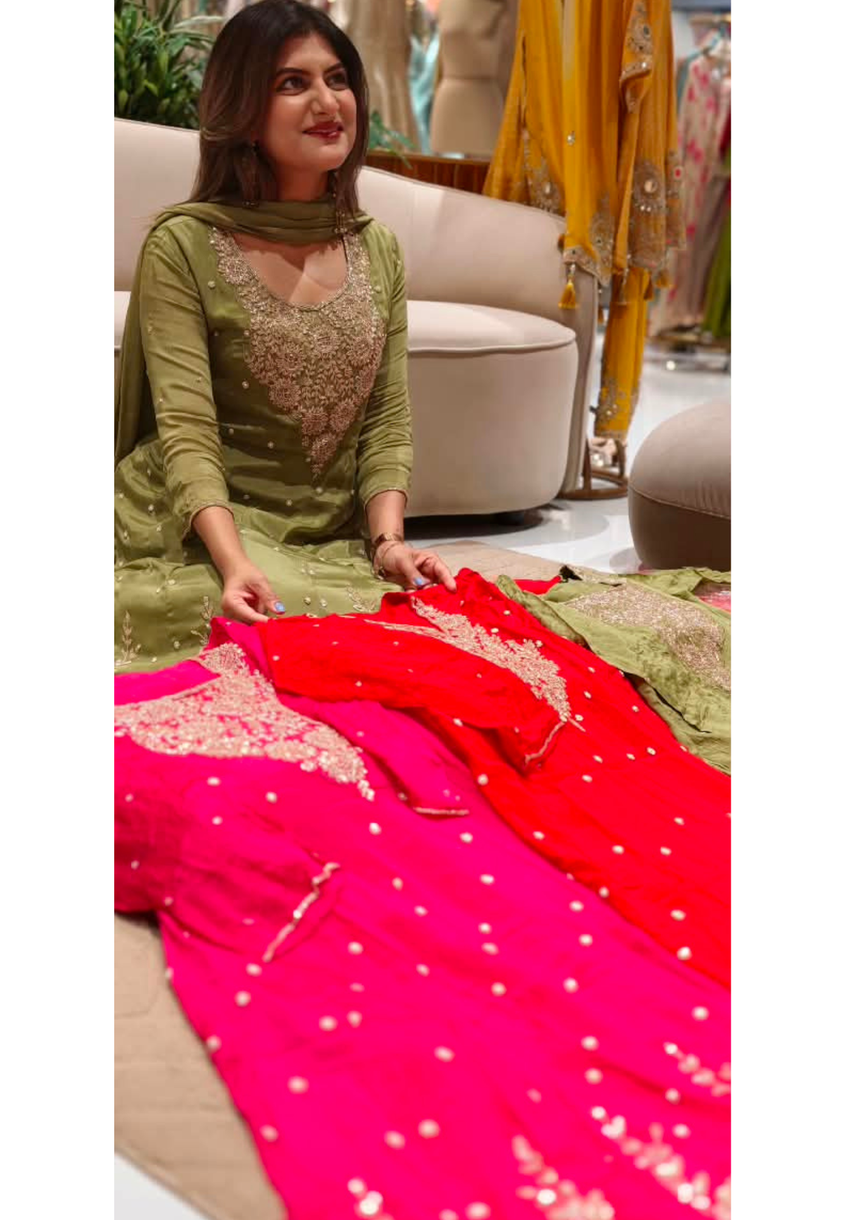 Heavy Zardozi Blend Embroidery Work Anarkali Suit Set with Pearl/Sequins Booti Work In Chinon Fabric- 16235