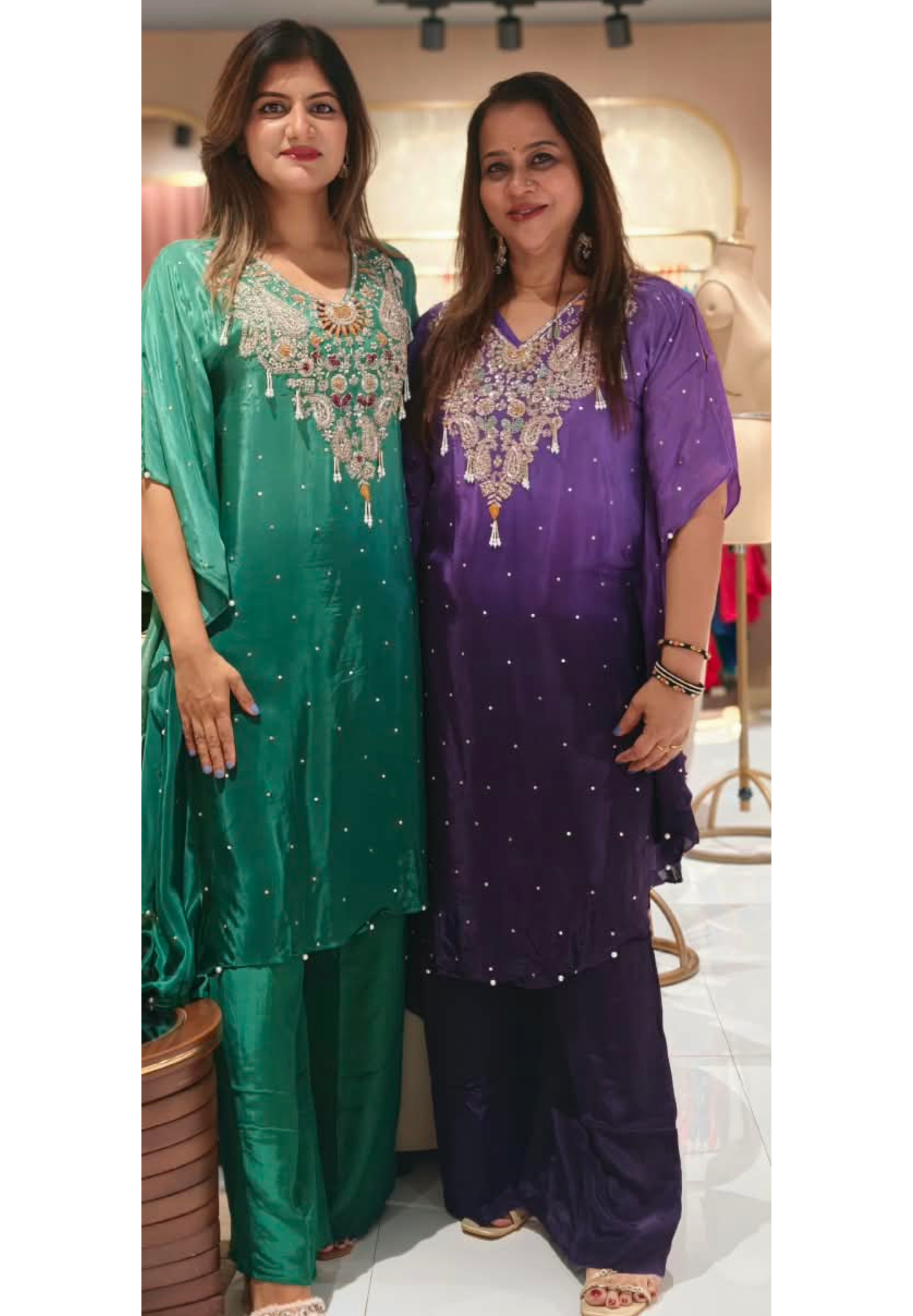 Pure Indo-Look Celestial Reindrops Scattered Tassel Accent Embroidered Yoke Kurta Pant Set- 16225