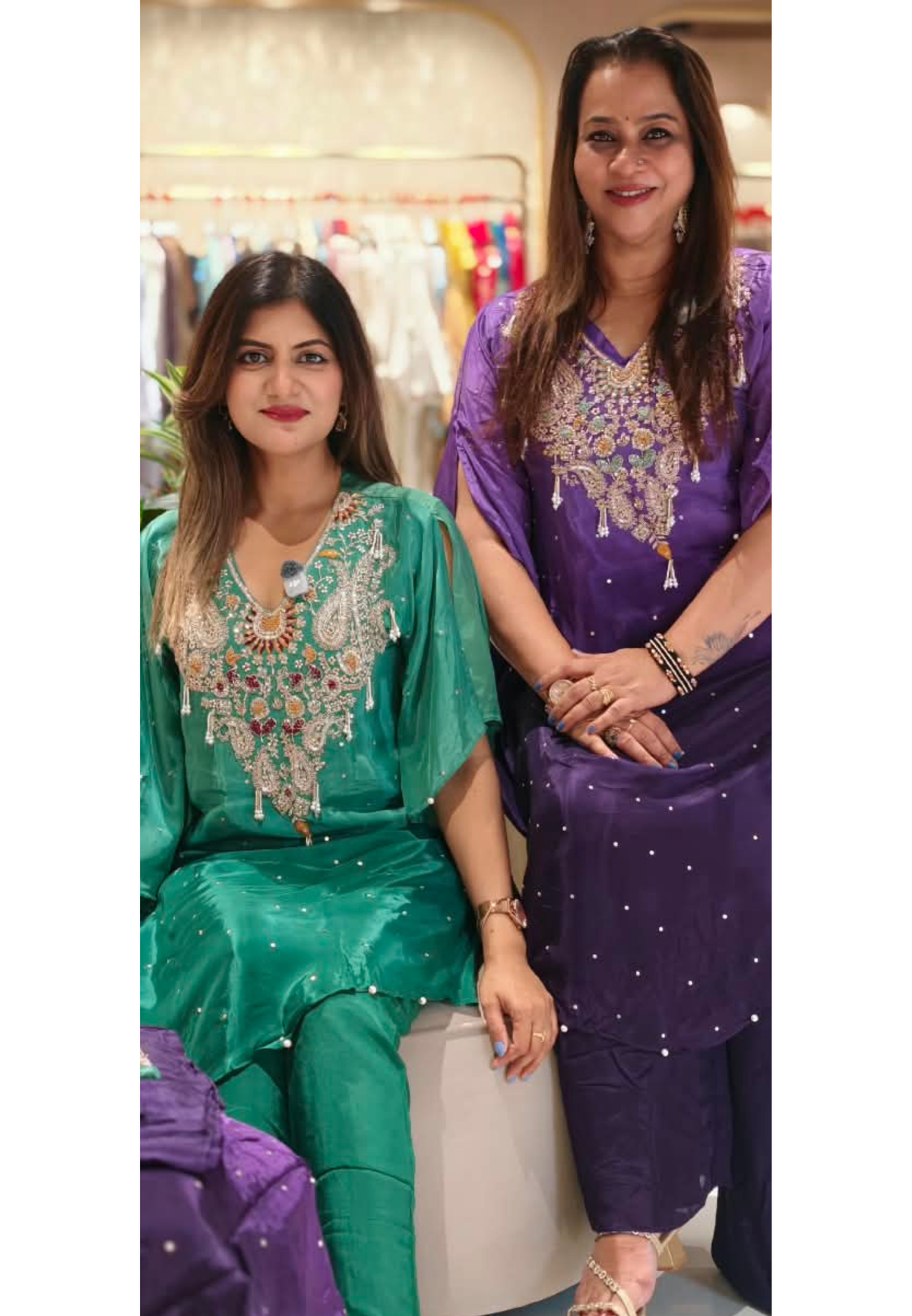 Pure Indo-Look Celestial Reindrops Scattered Tassel Accent Embroidered Yoke Kurta Pant Set- 16225