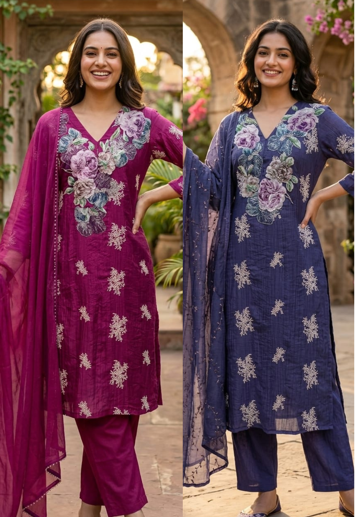 Exclusive 3D Floral Popped Embroidery Premium Fabric Straight Full Suit Set With Dupatta- 15205