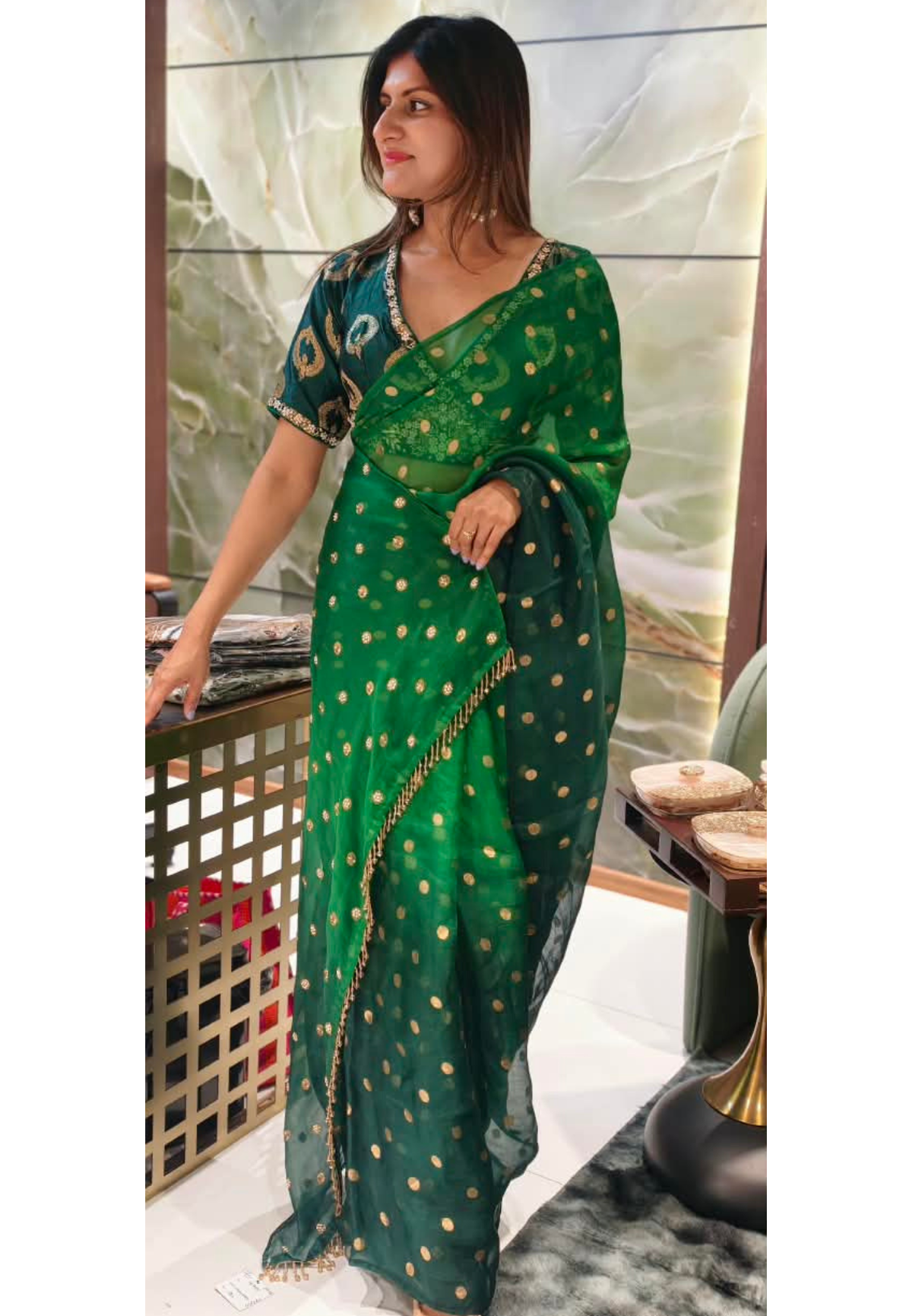 Pure Fabric Elegant Golden Brocade Touch Premium Designer Saree With Ready to Wear Embroidered Blouse- 16264
