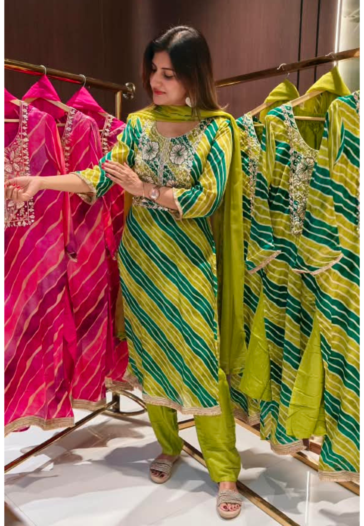 Leheriya Grace Floral Intricate Embroidered Boxed Yoke Chinon Full Suit Set With Dupatta- 16455