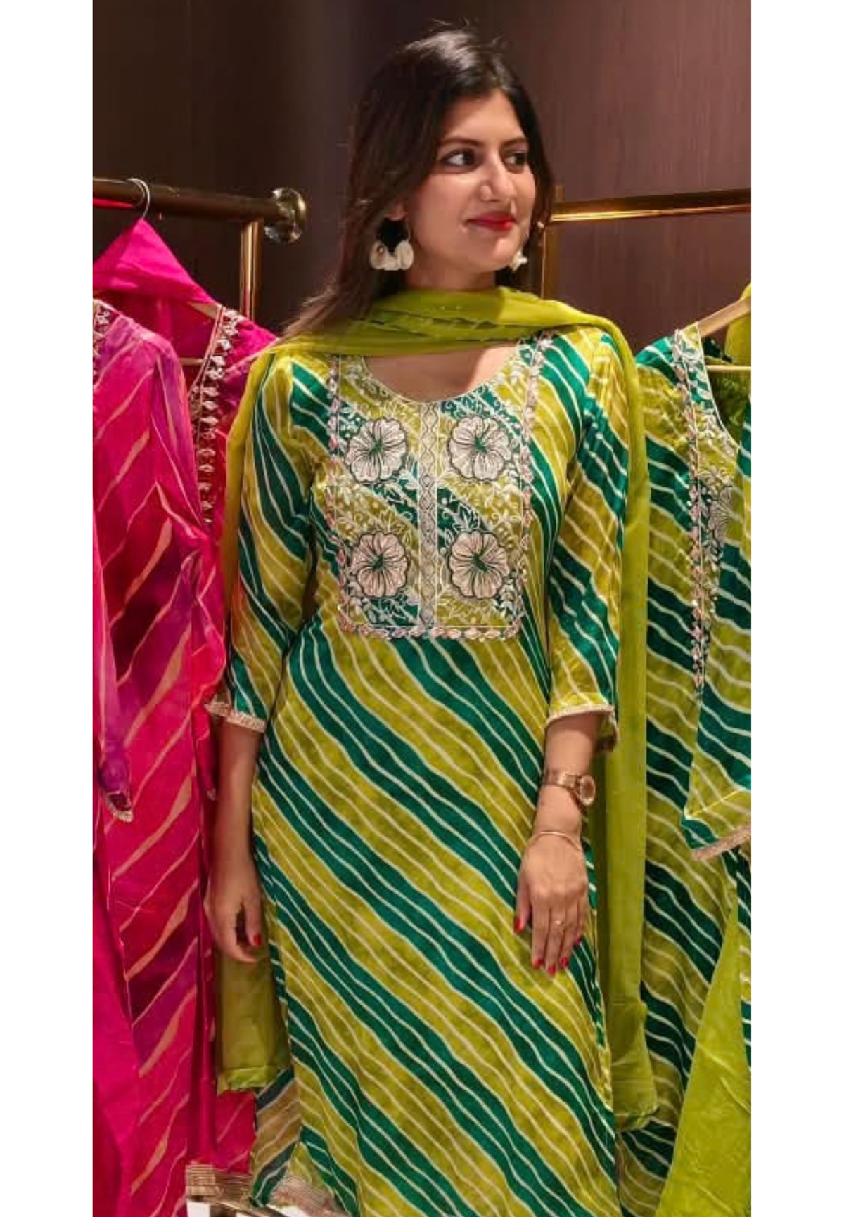 Leheriya Grace Floral Intricate Embroidered Boxed Yoke Chinon Full Suit Set With Dupatta- 16455