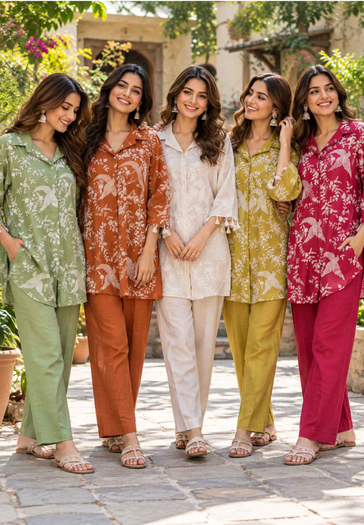 Birds With Leaf Vine Embroidered Motifs Thread Dangles Accent Mul-Chanderi Co-Ord Sets- 16630