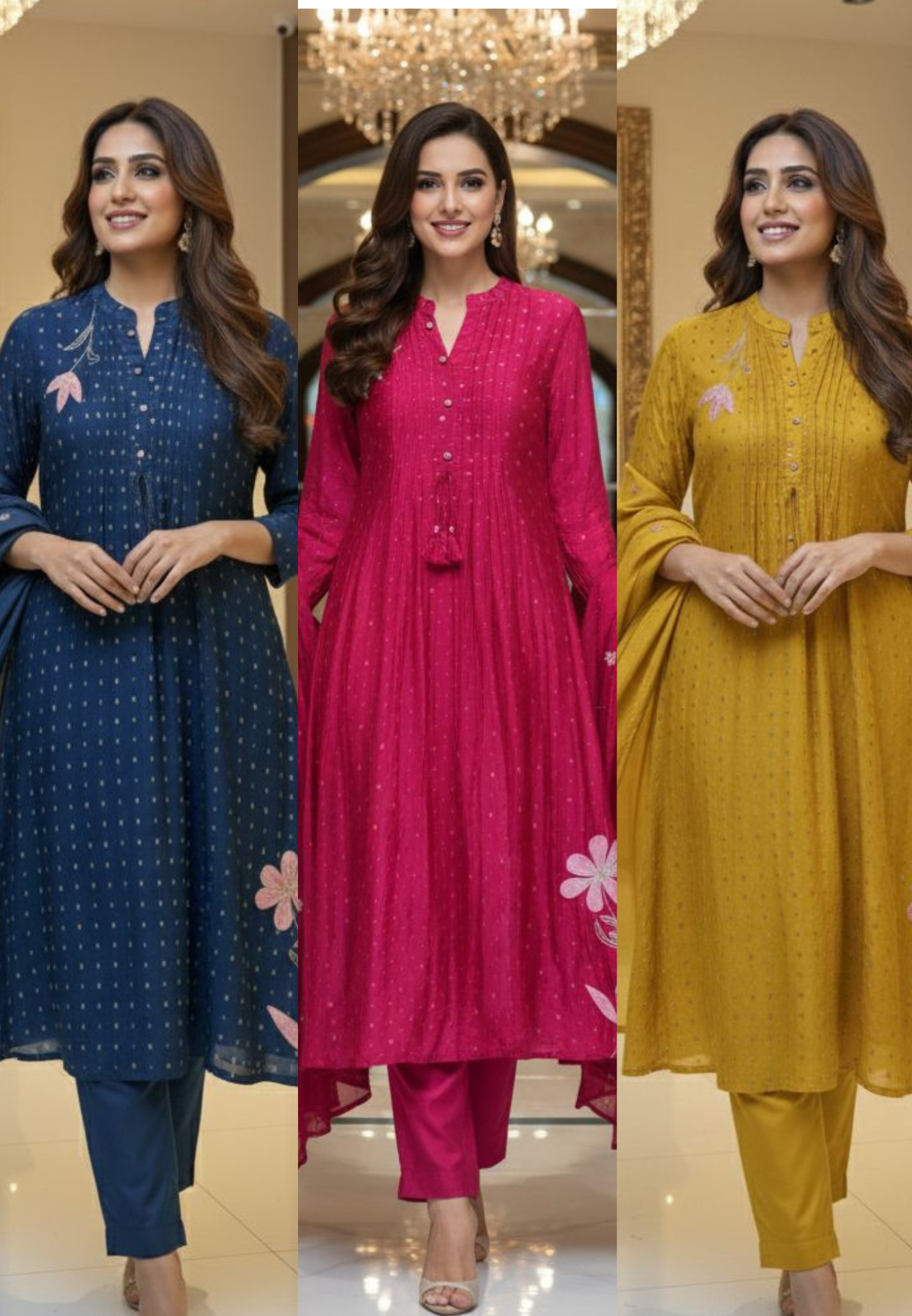 Banarasi Scattered Golden Touch Leafy Thread Embroidery A-Line Full Suit Set With Dupatta- 12937