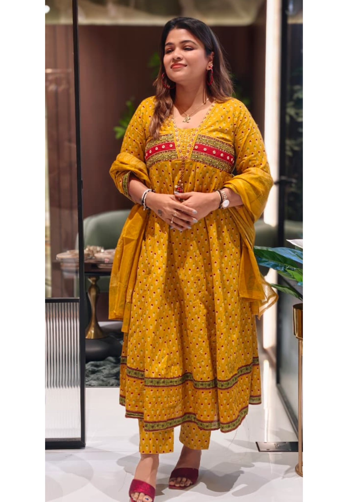 Traditional Printed Ethnic Cotton Anarkali Full Suit Set With Dupatta- 13582