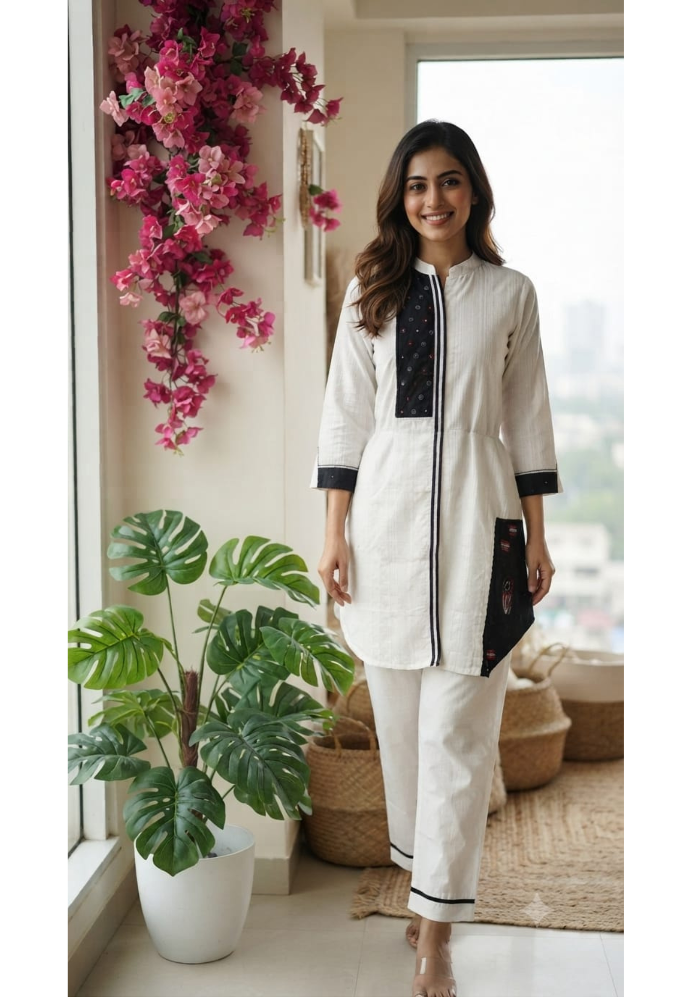 Elegant White Cotton Straight Kurta with Matching Pants
