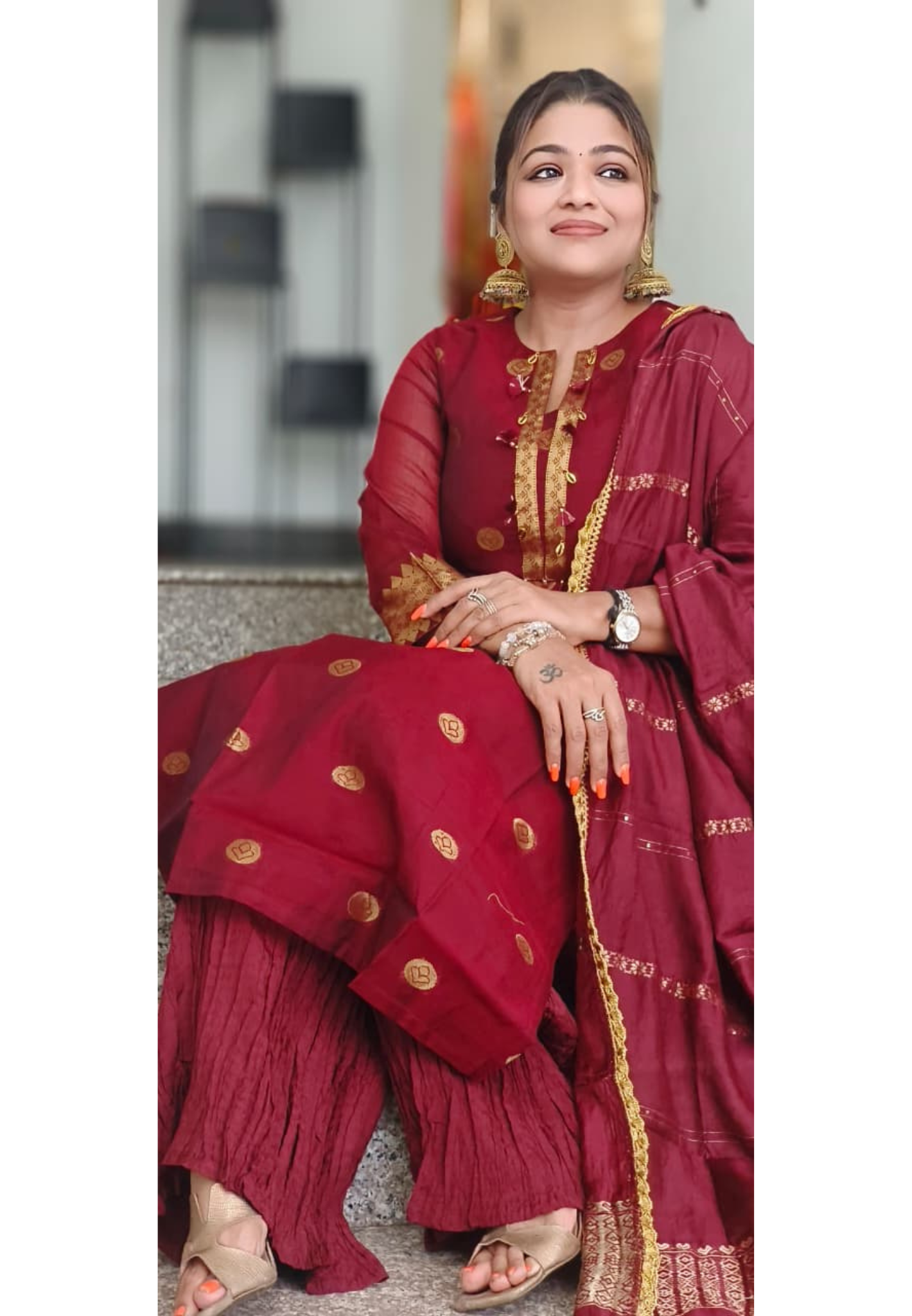 Pure Chanderi Golden Touch Front Tasseled Full Suit Set With Crush Bottom and Dupatta