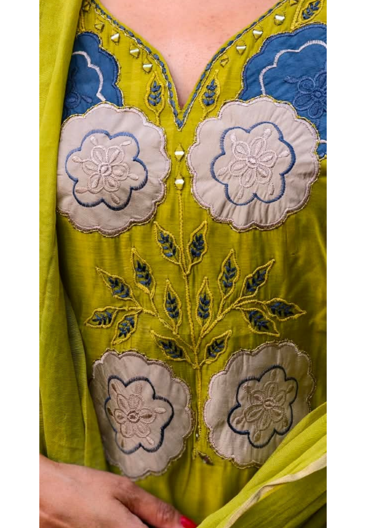 Floral Patch Embroidered Yoke Surat Mul-Chanderi A-Line Full Suit Set With Dupatta- 16508