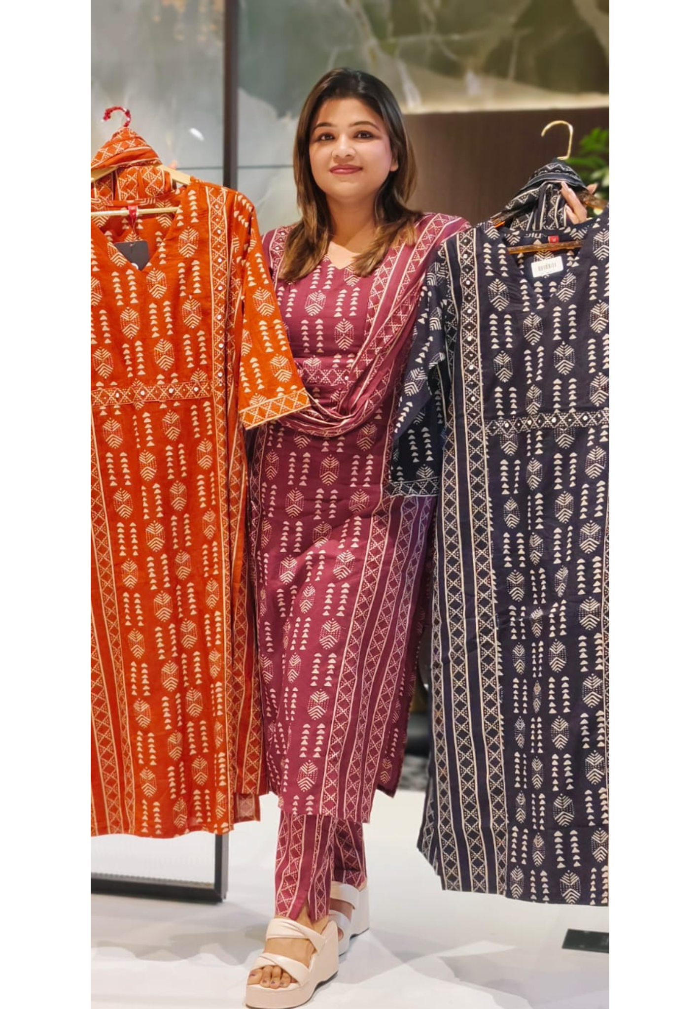 Classic Office Wear Handcrafted Block Print Cotton Kurta Set for Everyday Ethnic Wear