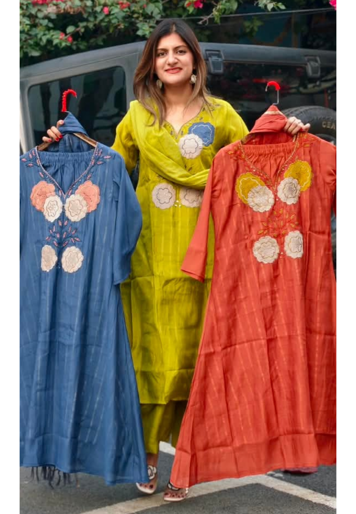 Floral Patch Embroidered Yoke Surat Mul-Chanderi A-Line Full Suit Set With Dupatta- 16508