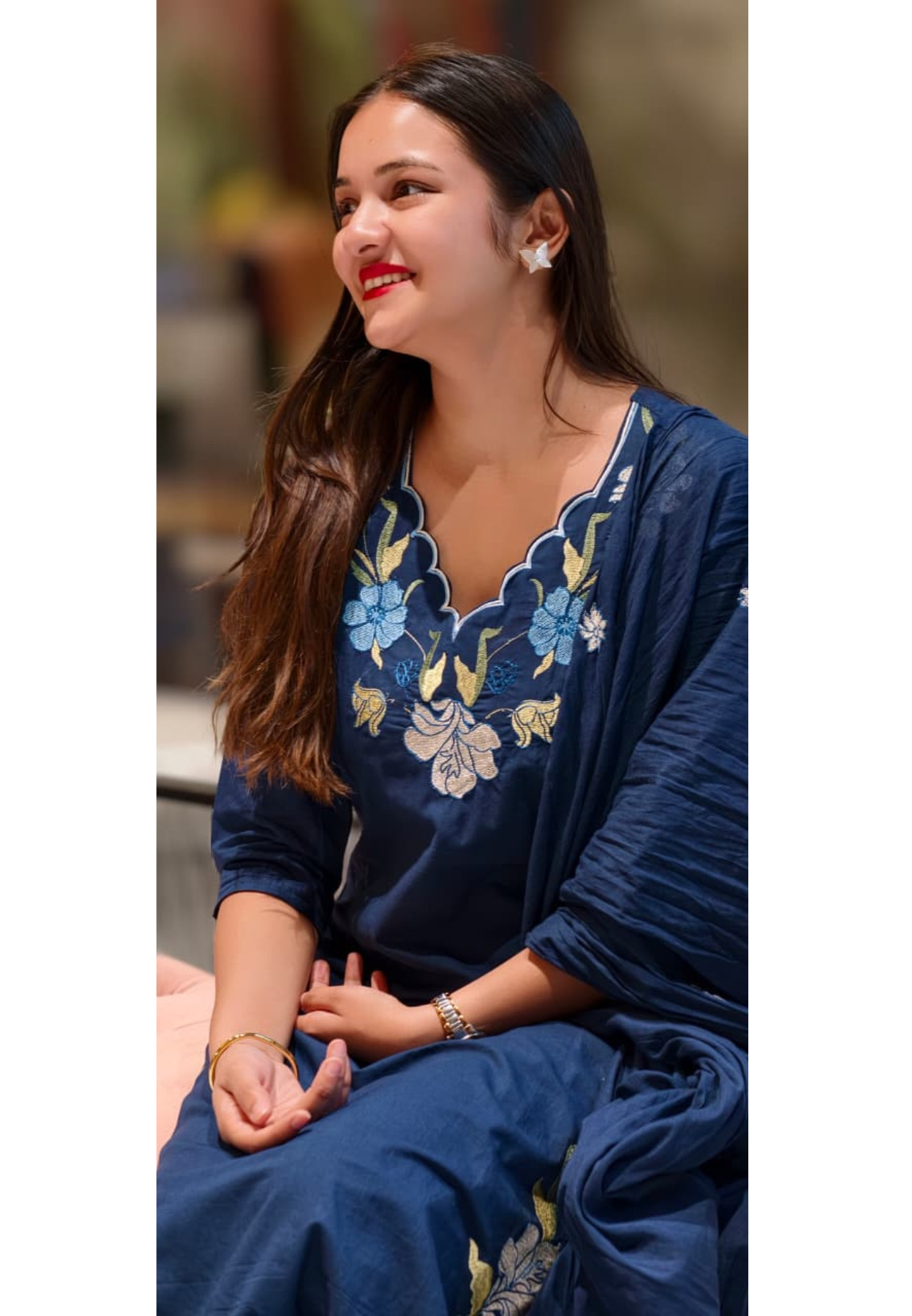 Uniquely Floral Embroidered Cut-Work Neck & Slit Line Solid Full Suit Set With Dupatta In Cotton Fabric- 13497