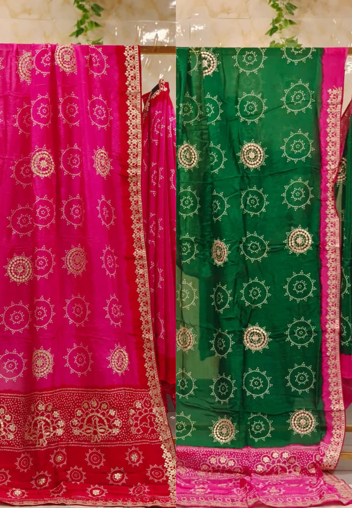 Vibrant Combo Gotta Work Round Bandhej Print Saree With Unstitched Blouse