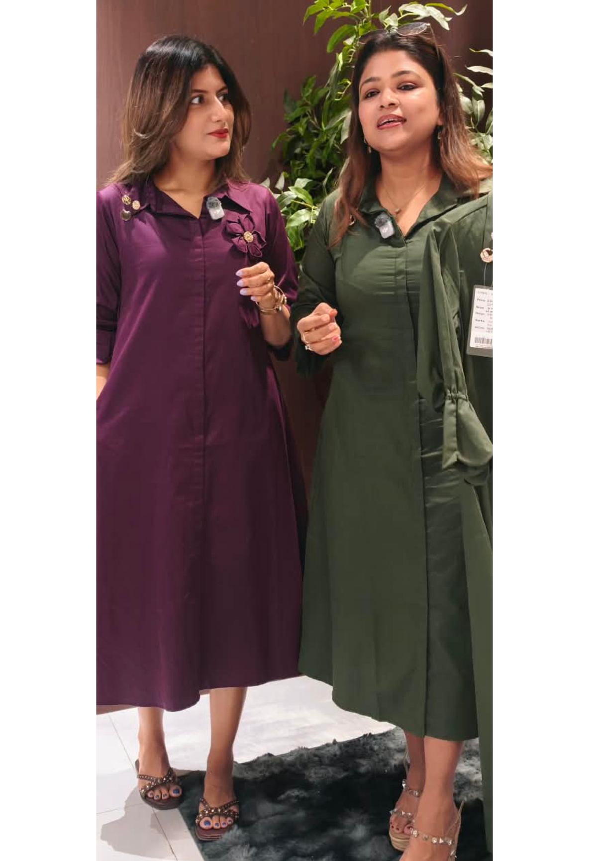 Elegant Botanical Popped Floral Detailing Imported Fabric Premium Midi Dress- 16229, 16230