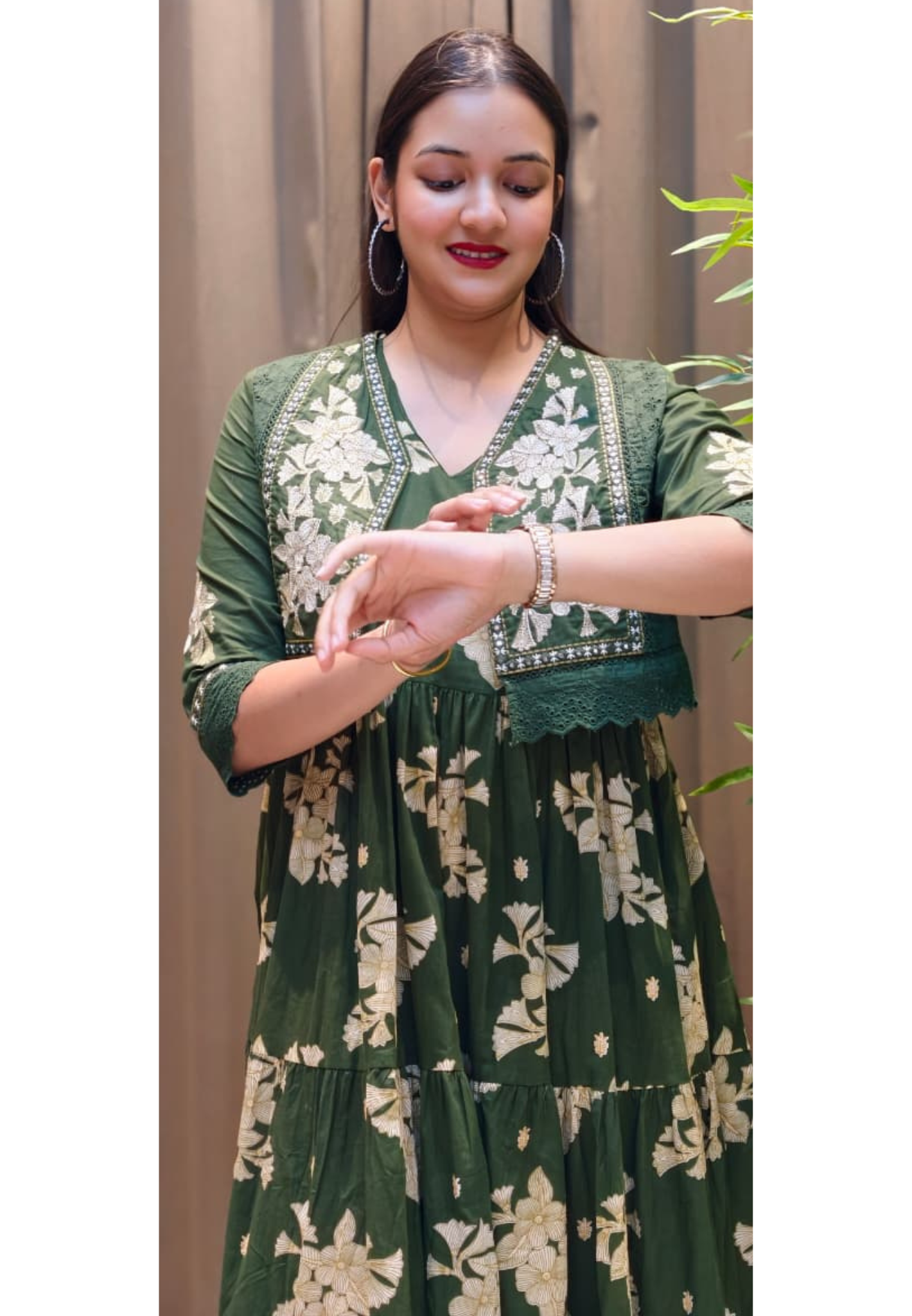 Beautiful Cut-Works Lace Bordered Jacket With Printed Gown In Cotton Fabric- 13588