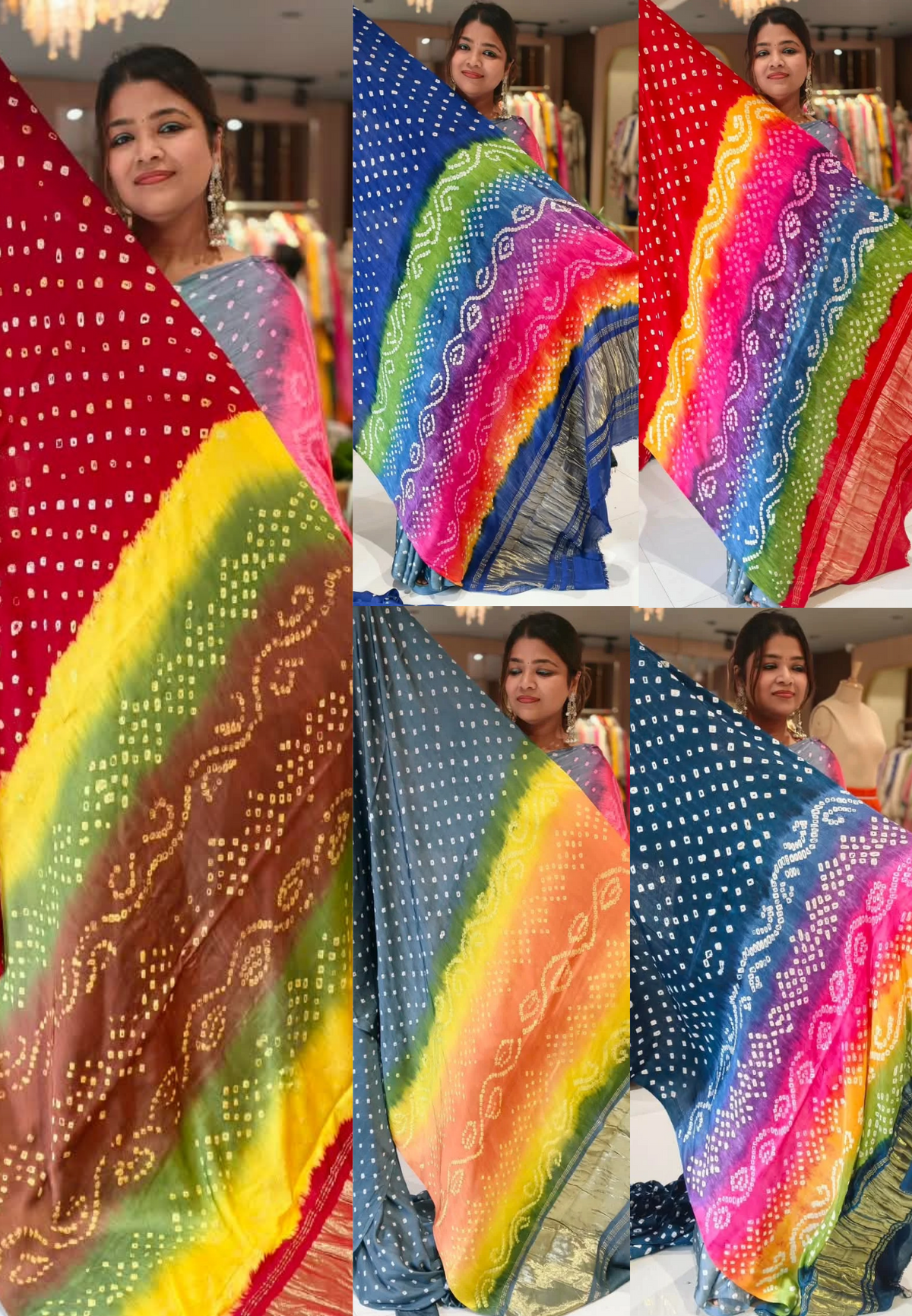 Vibrant Bandhani Print Mural Satin Saree with Unstitched Blouse Piece 16650