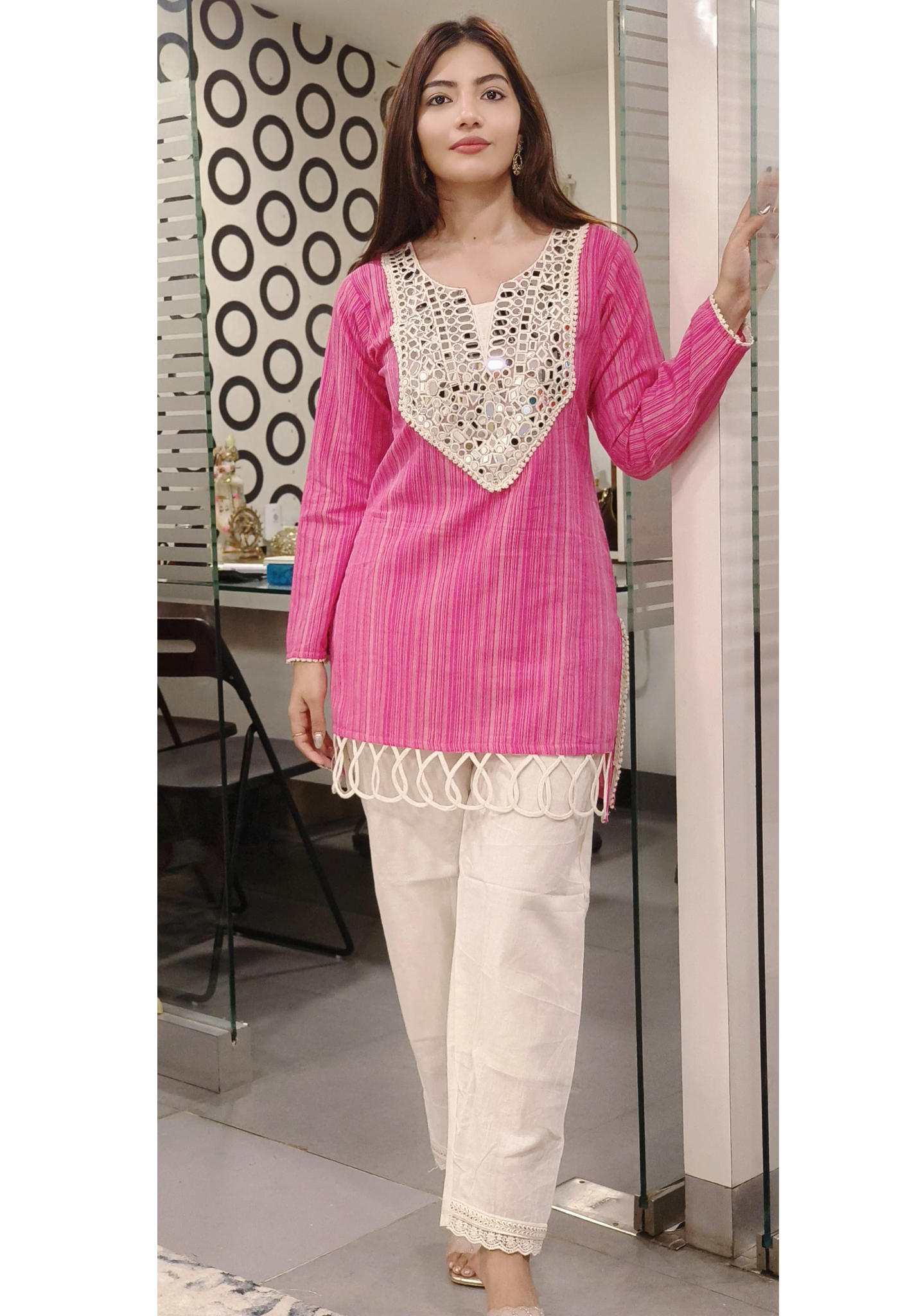 Cotton Fabric Cord-Set In Real Mirror Work 09743