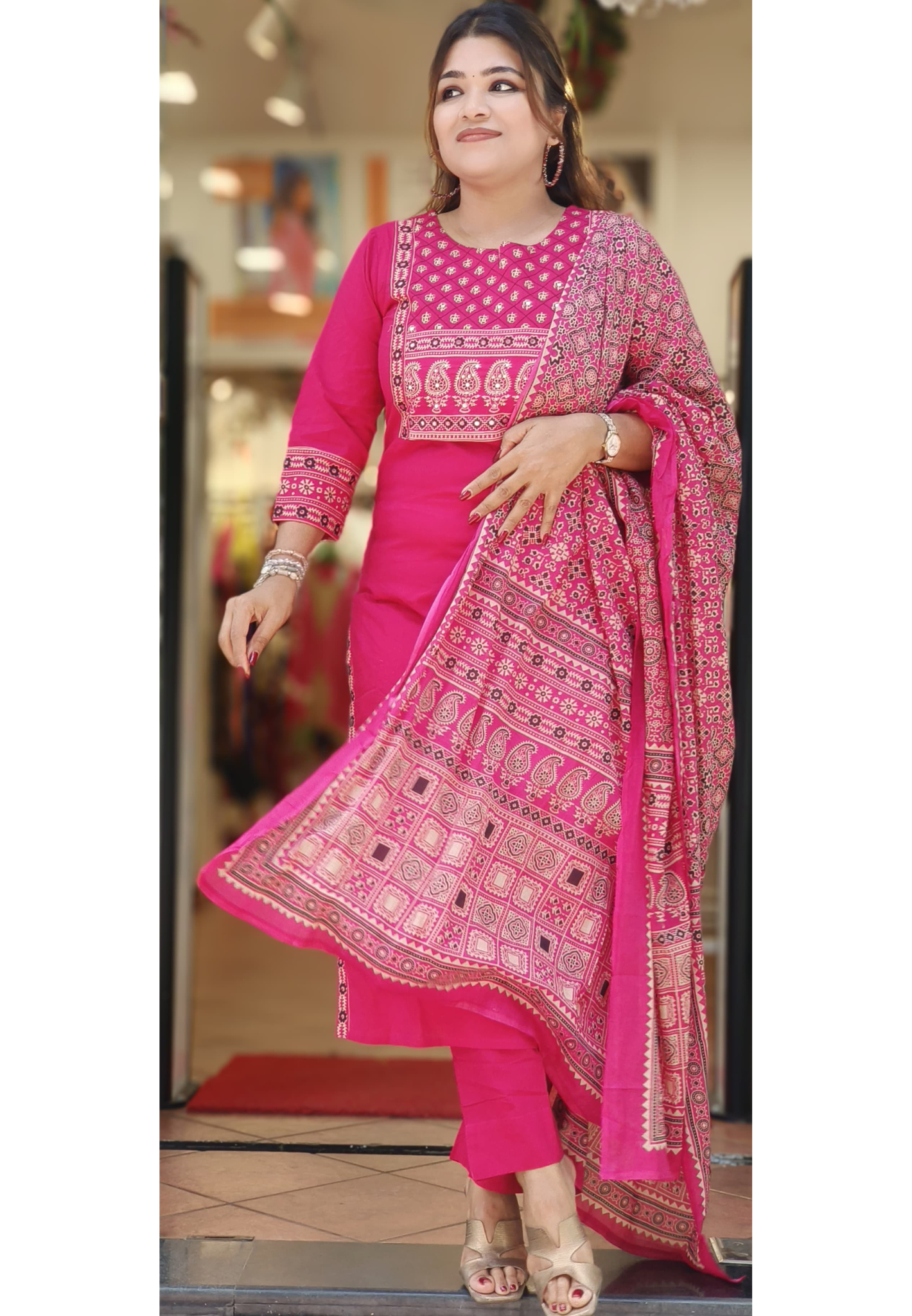 Kalamkari Print Cotton Full Suit Set With Dupatta-10306