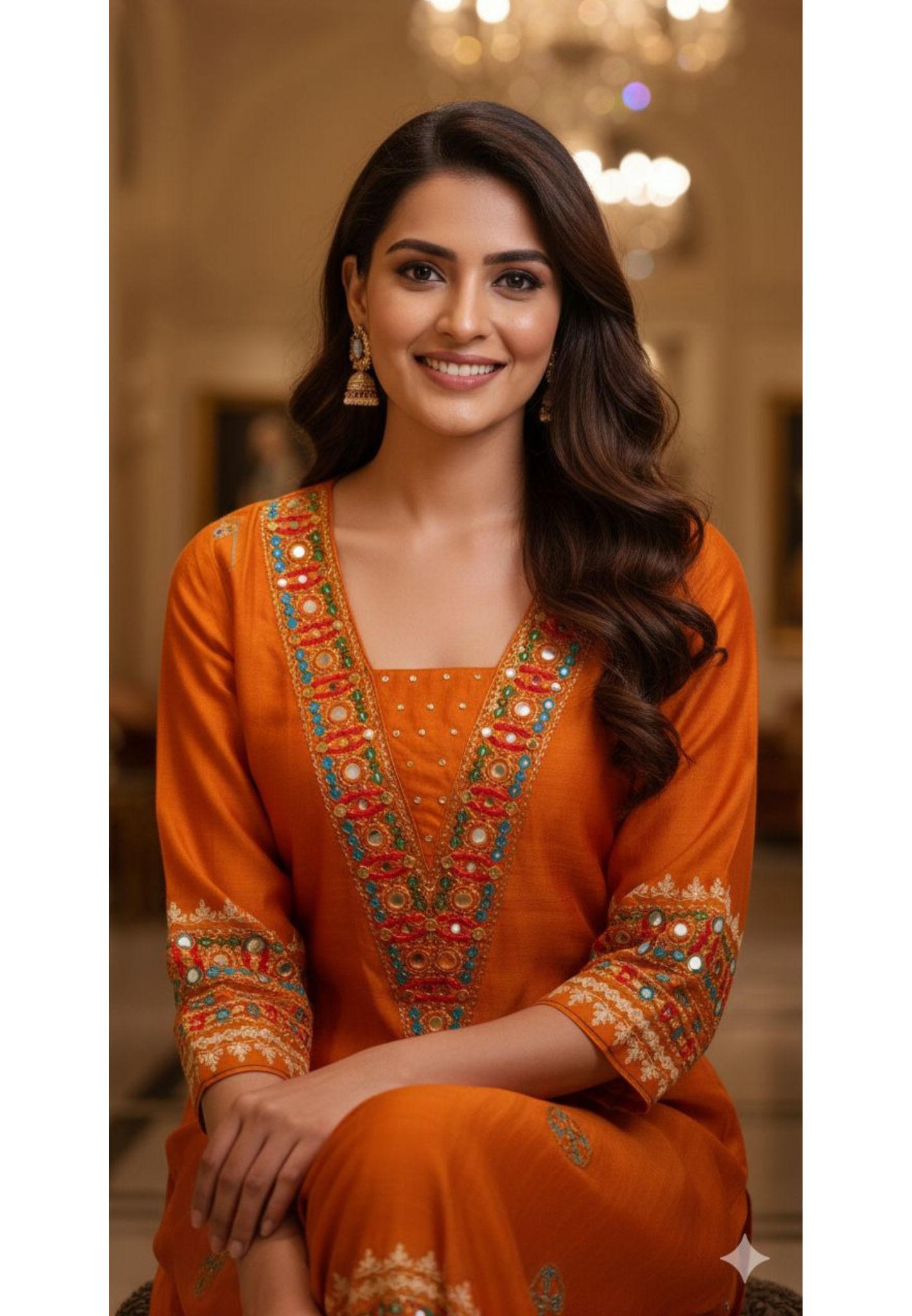 Rajasthani Touch Boho Look Saffron Elegance Kurta Pant Set In Muslin Fabric-12987