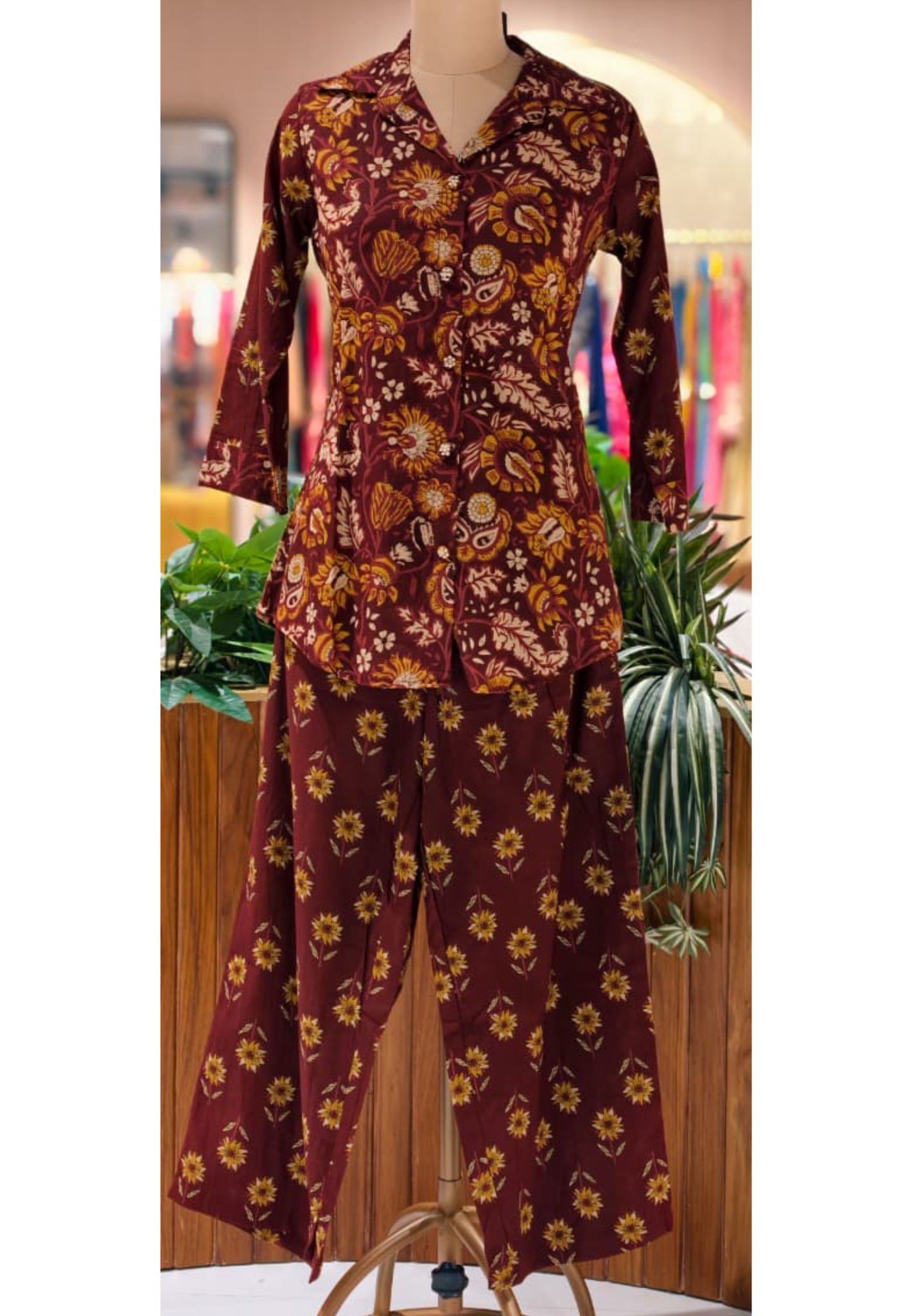 Multi Floral Prints Dark Shaded Co-Ord Set In Cotton Fabric- 13487