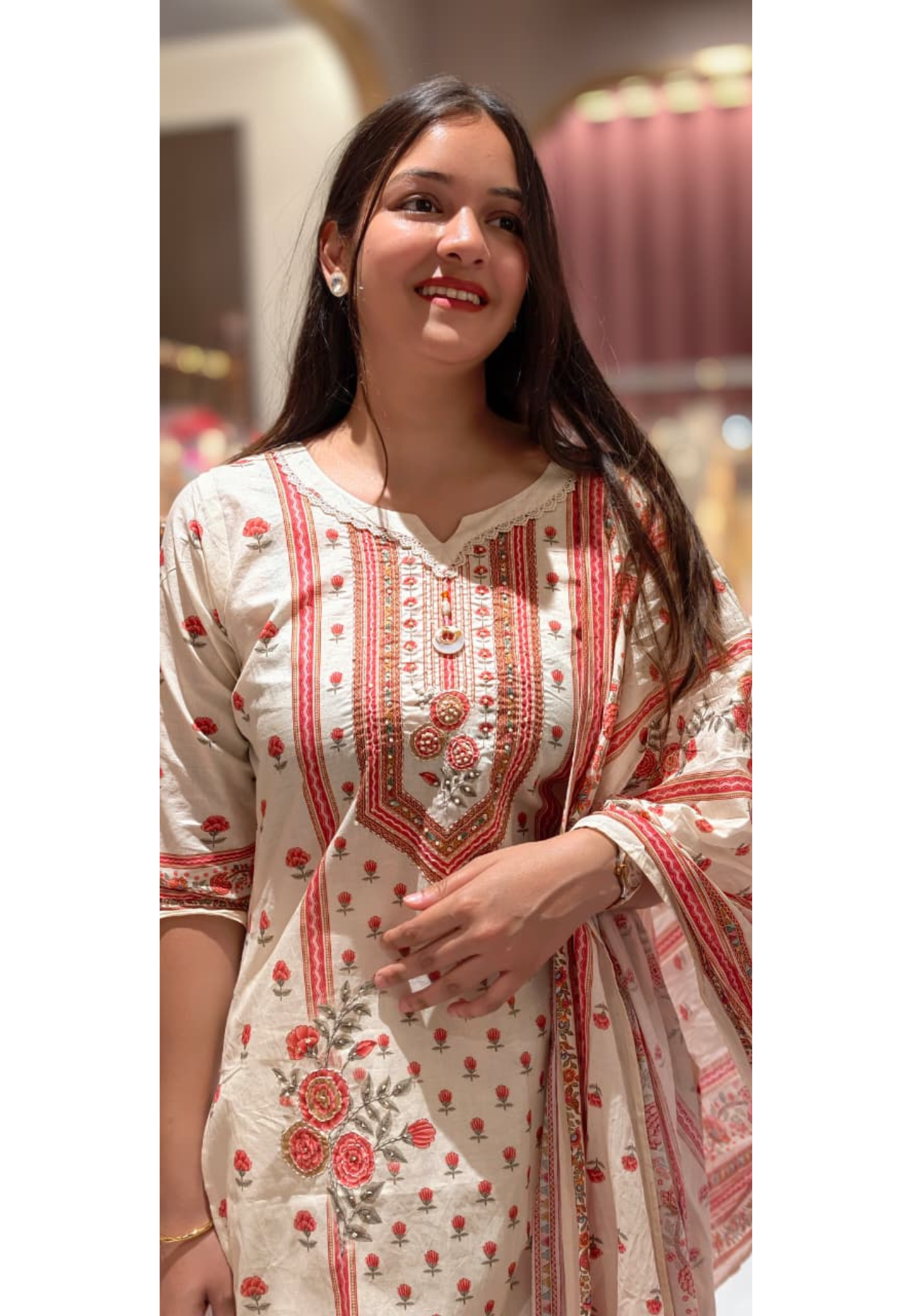 Rich Floral Charm Full Suit Set With Dupatta In Cotton Fabric- 13505