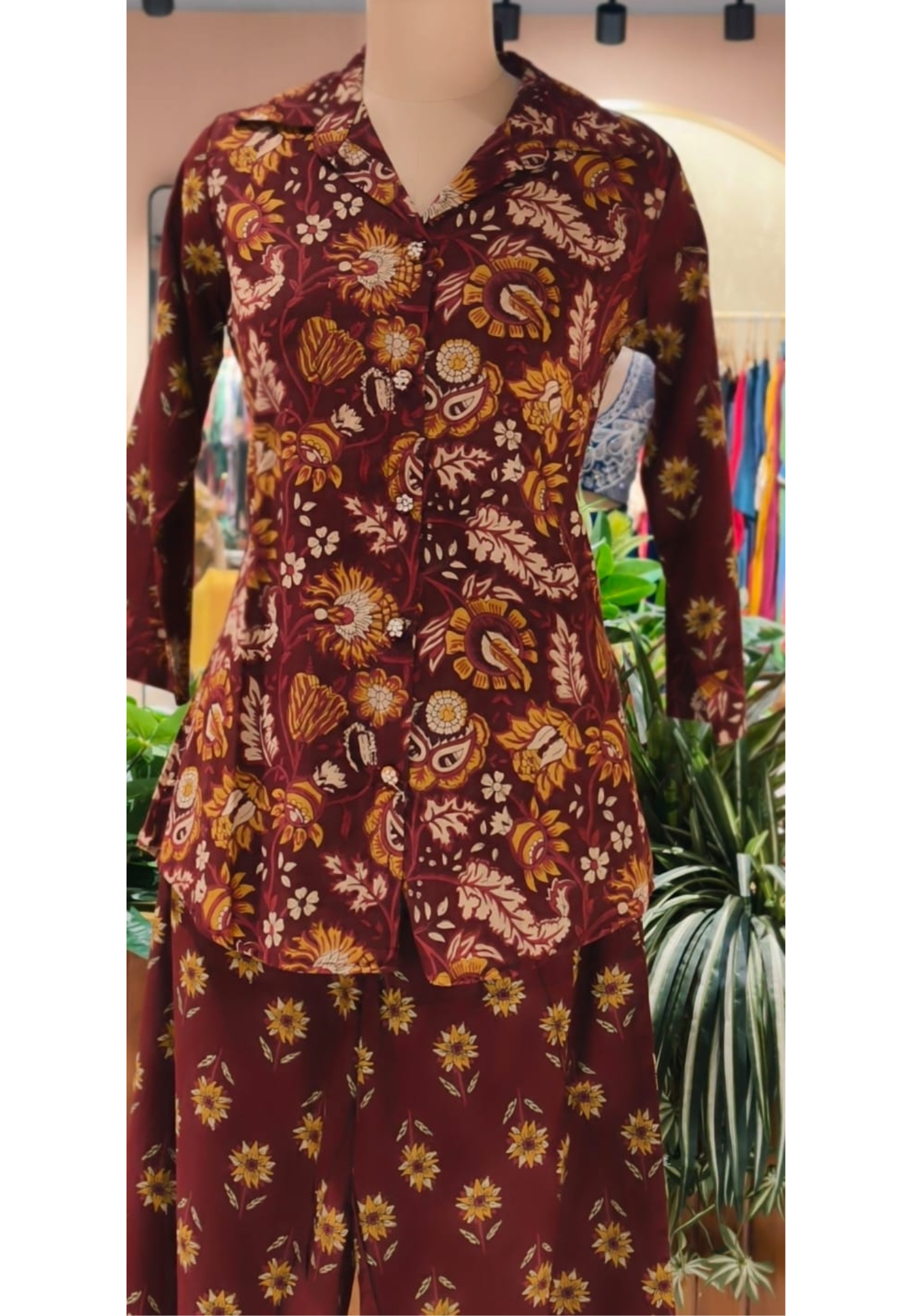 Multi Floral Prints Dark Shaded Co-Ord Set In Cotton Fabric- 13487