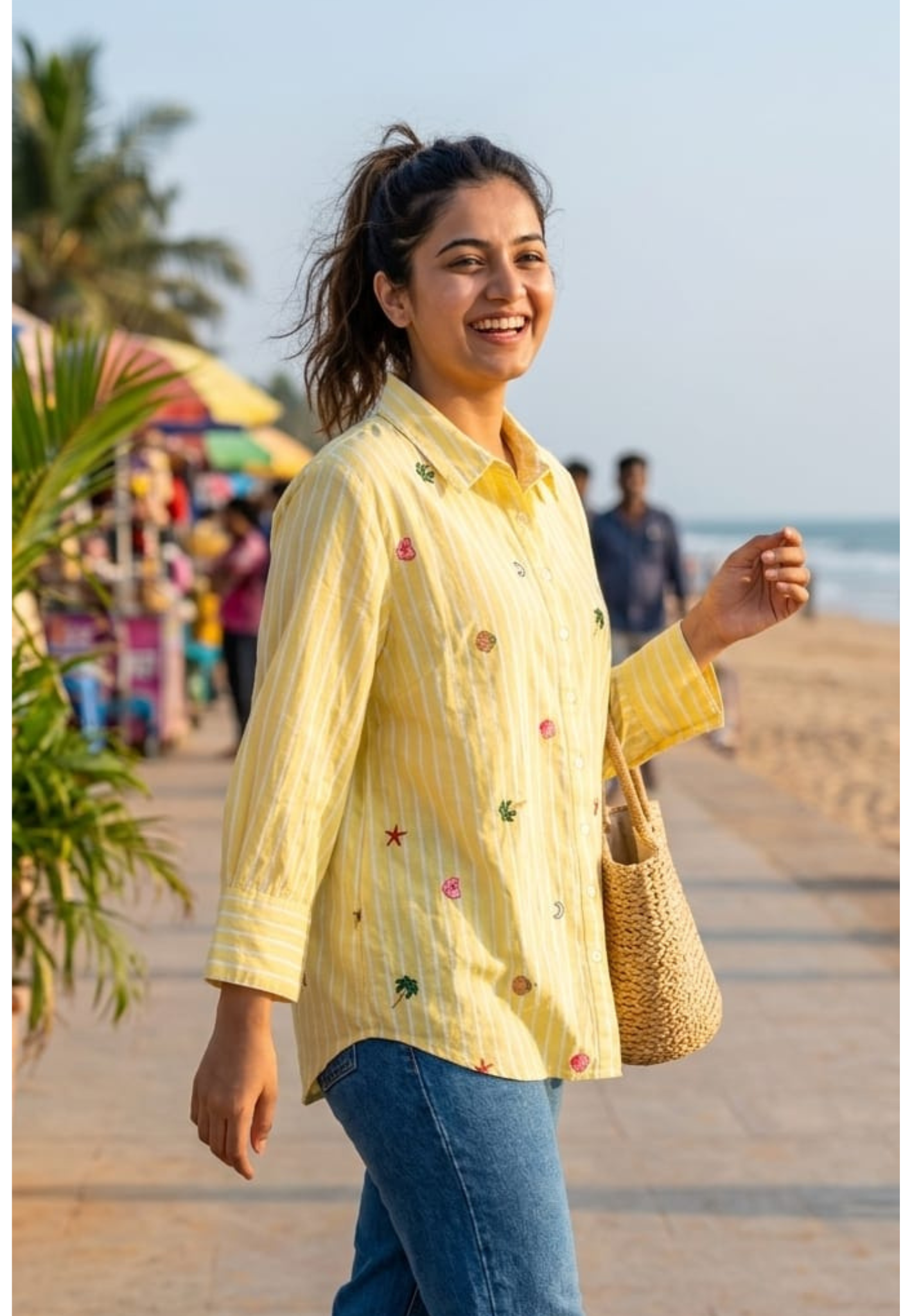 Summer Friendly Cute Tiny Embroidery Striped Casual Shirt- RB505