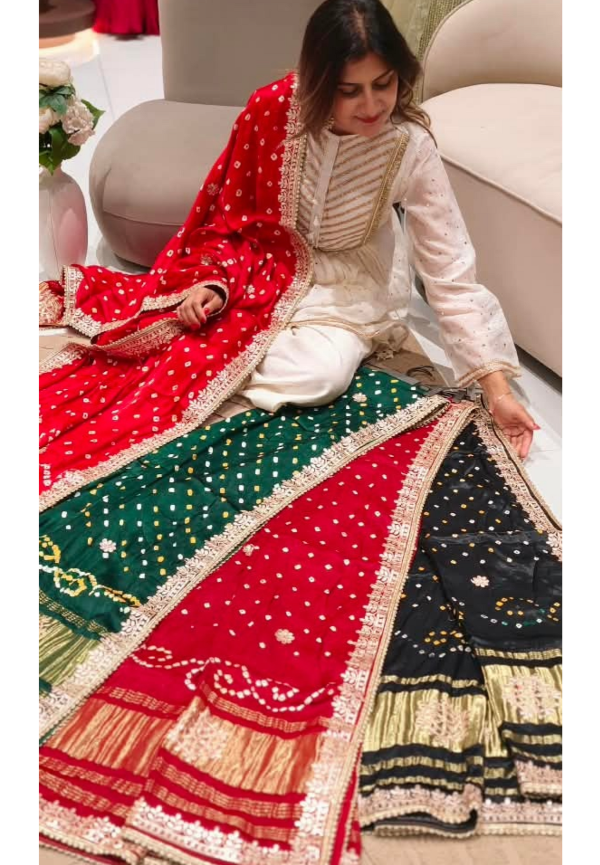 Premium Rich Gotta Touch Golden Bordered Bandhani Print Dupatta- 16512