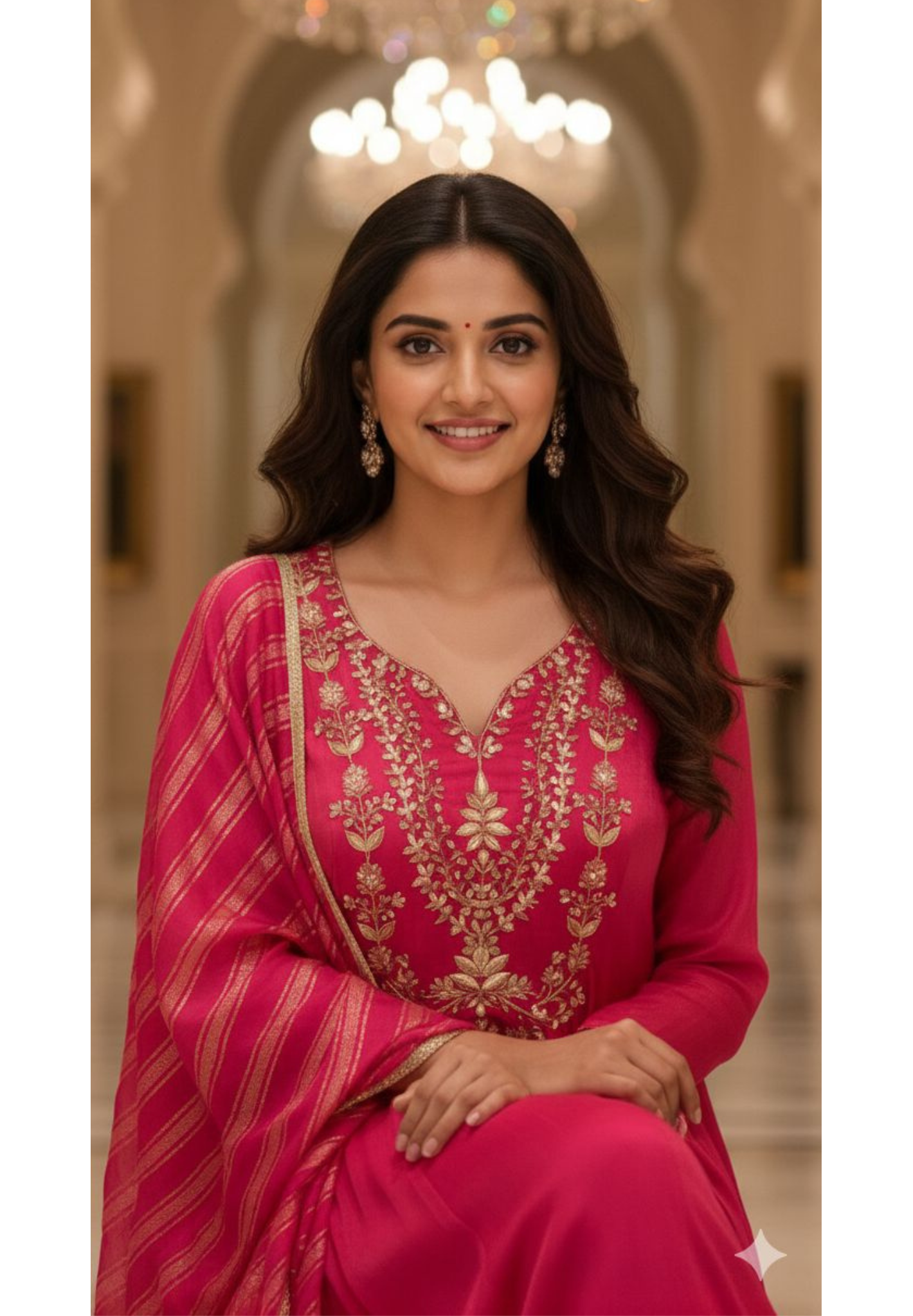 Vibrant Gulabi Blush Crush Look A-Line Full Suit Set With Dupatta In Tissue Fabric-12996