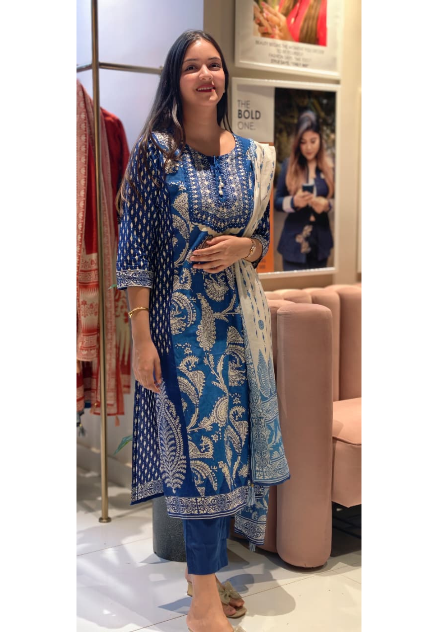 Royal Blue Beautiful Traditional Detailing Cotton Full Suit Set With Dupatta- 13512