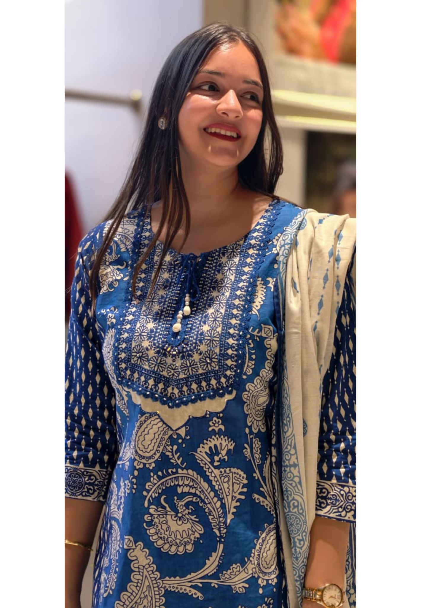 Royal Blue Beautiful Traditional Detailing Cotton Full Suit Set With Dupatta- 13512